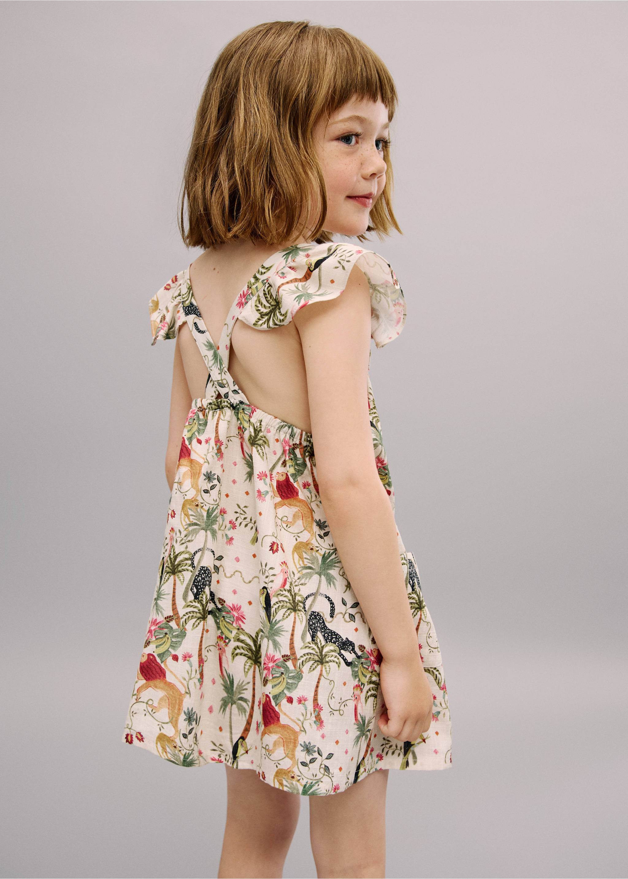 Floral print dress - Medium plane, Ecru. Ref: 17061247-00.
