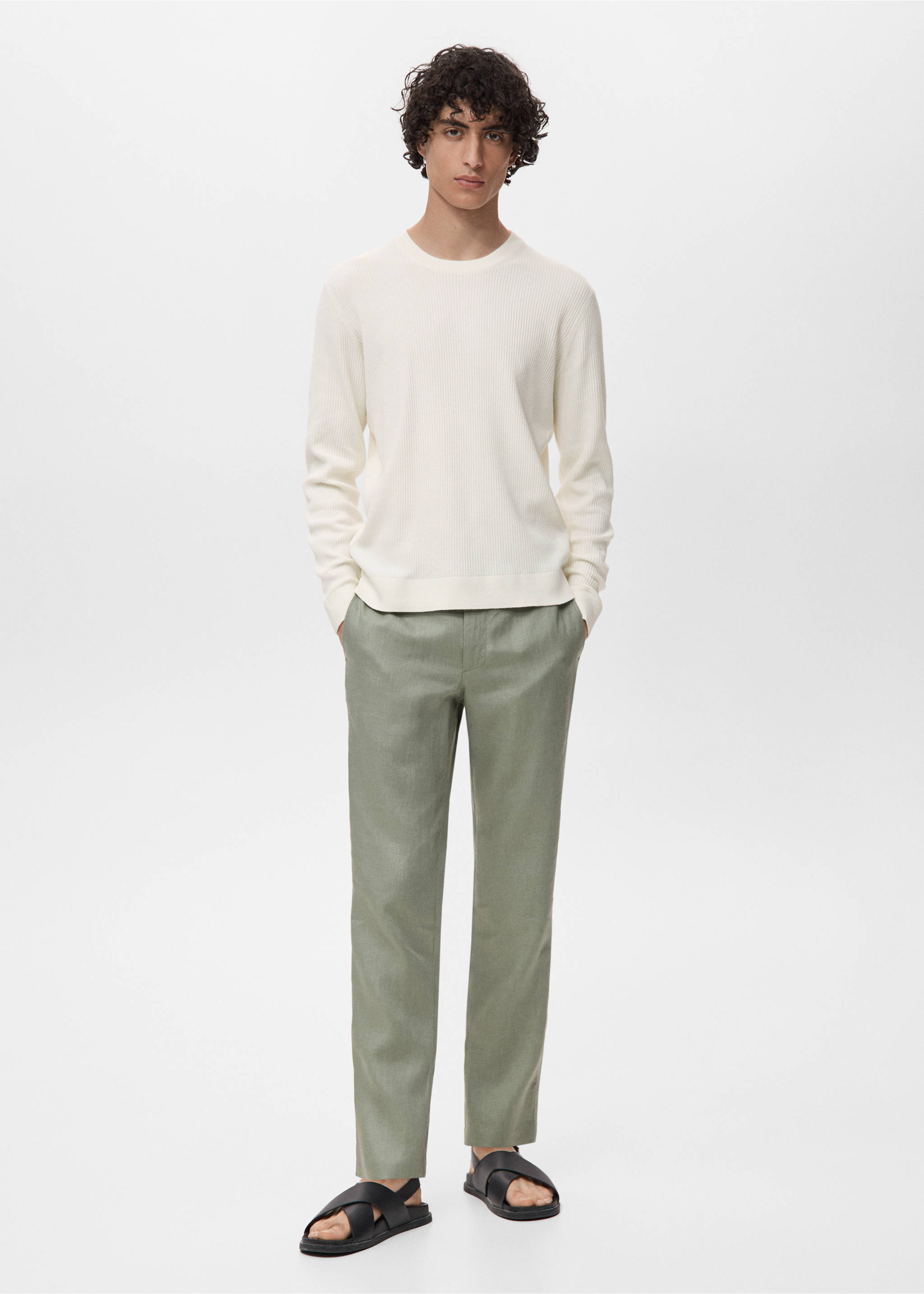 Fine rib-knit cotton sweater - General plane, Off White. Ref: 17061248-00.