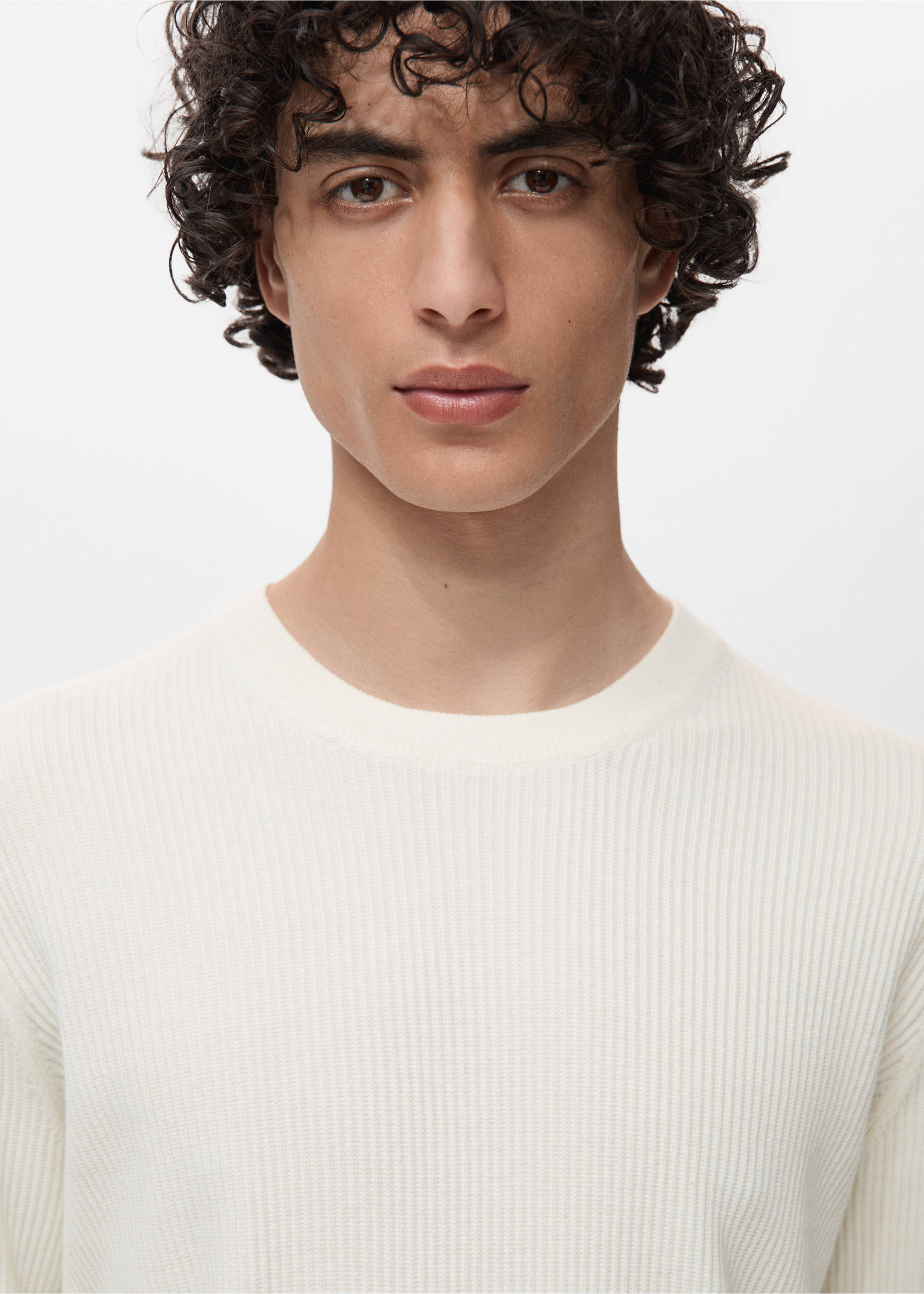 Fine rib-knit cotton sweater - Details of the article 1, Off White. Ref: 17061248-00.