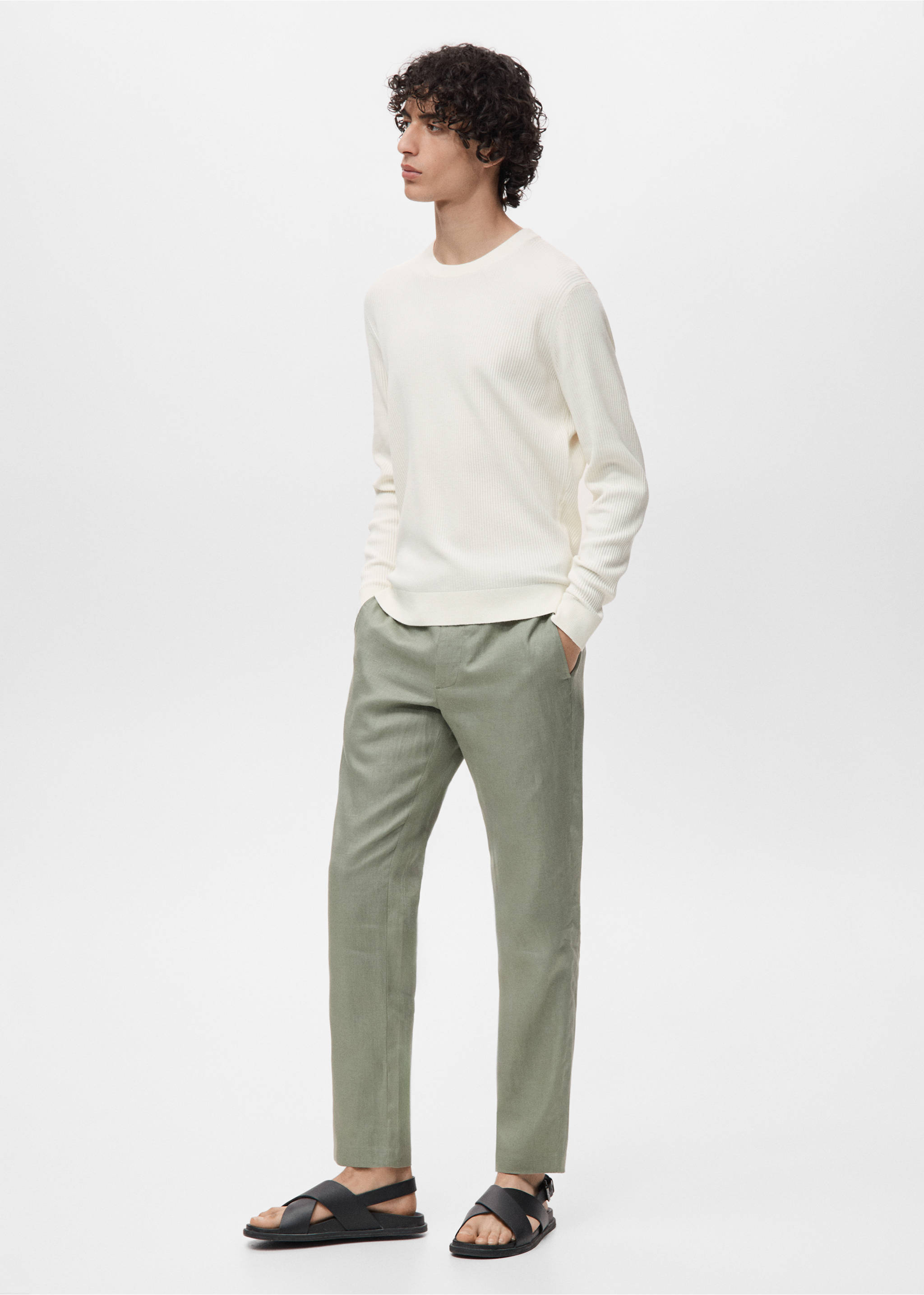 Fine rib-knit cotton sweater - Details of the article 2, Off White. Ref: 17061248-00.