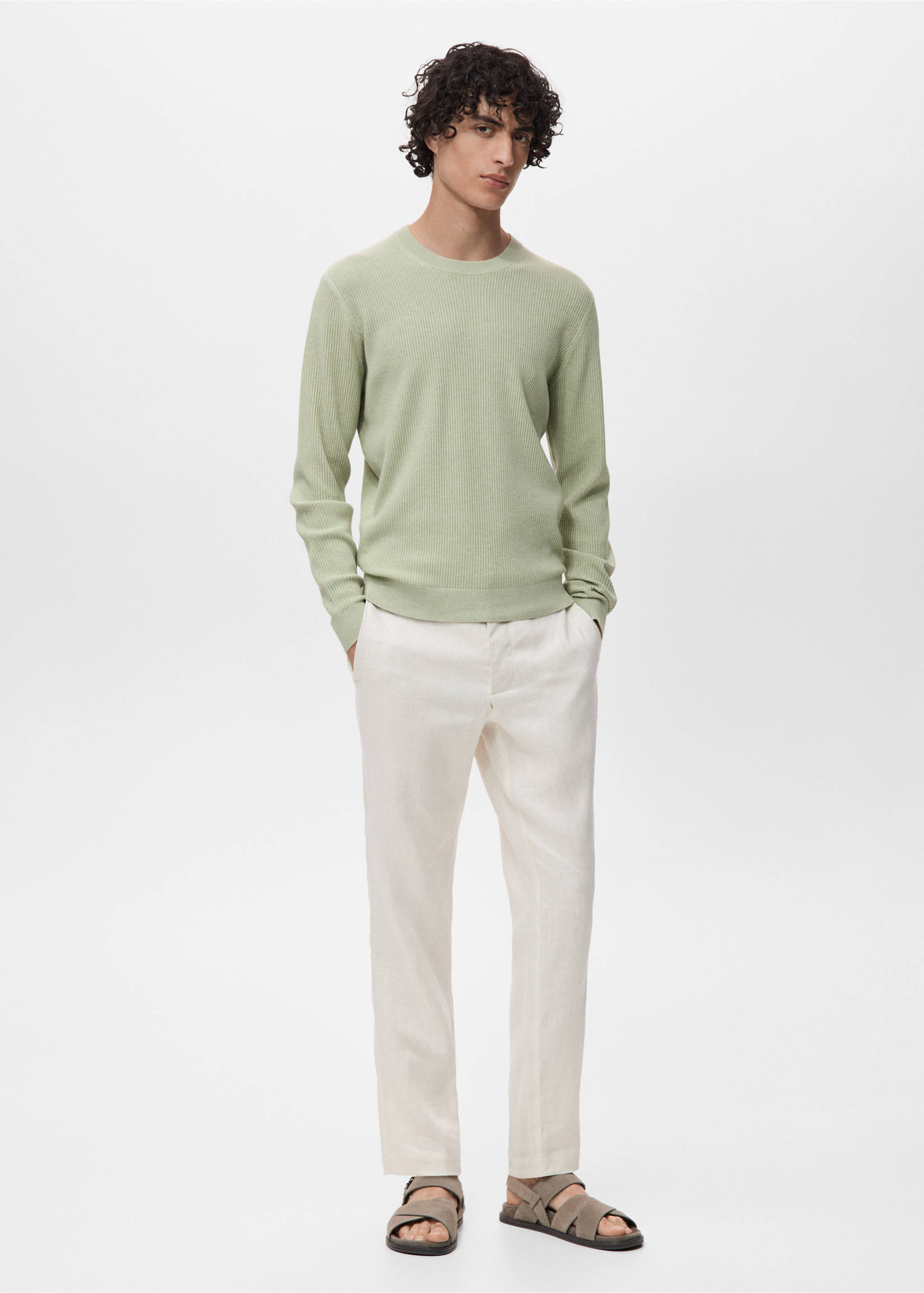 Fine rib-knit cotton sweater - General plane, Green Apple. Ref: 17061248-00.