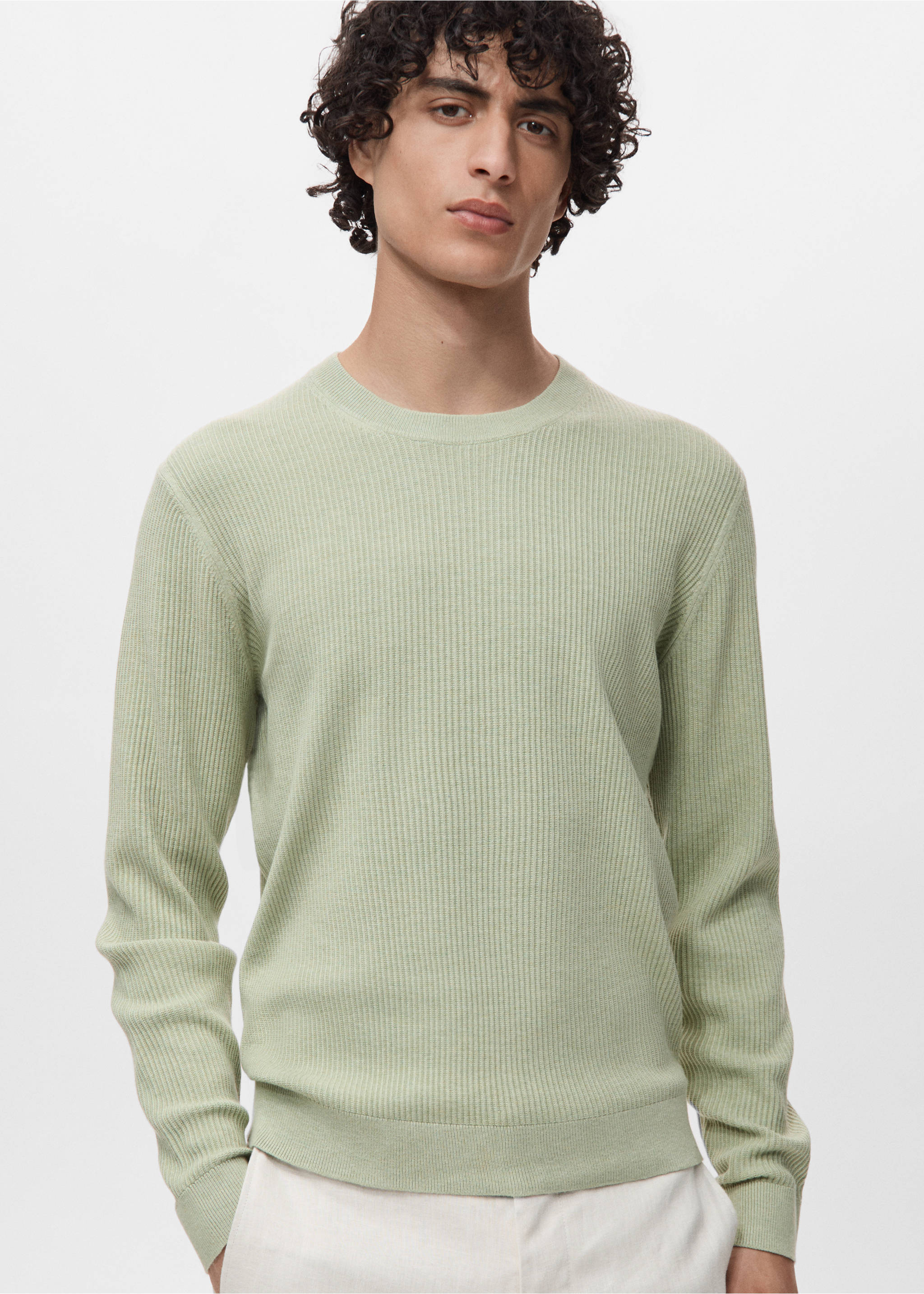 Fine rib-knit cotton sweater - Medium plane, Green Apple. Ref: 17061248-00.