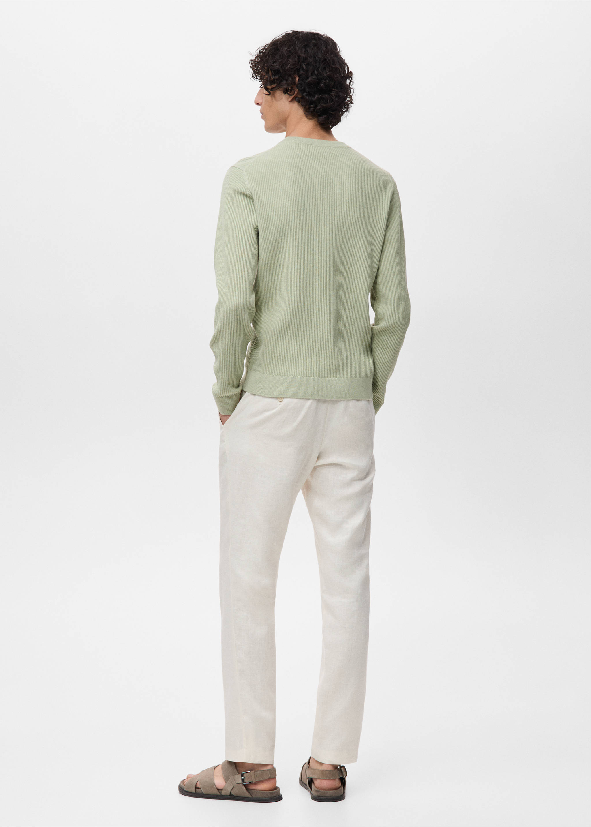 Fine rib-knit cotton sweater - Reverse of the article, Green Apple. Ref: 17061248-00.