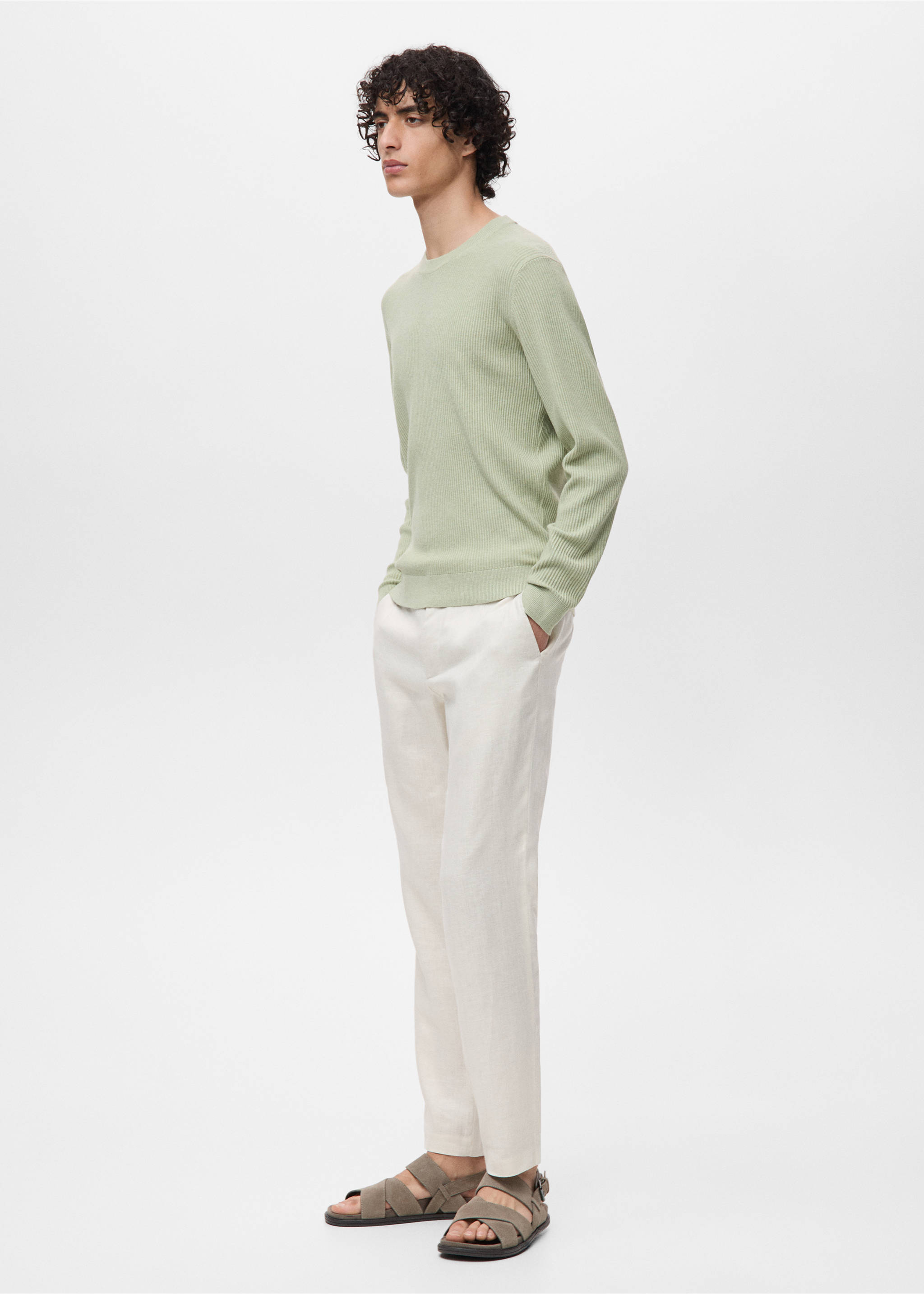 Fine rib-knit cotton sweater - Details of the article 2, Green Apple. Ref: 17061248-00.