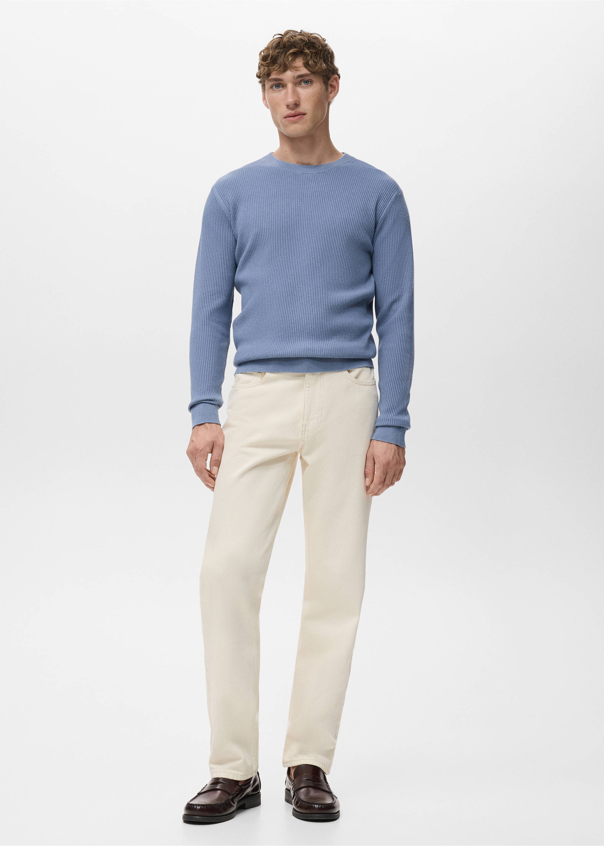 Fine rib-knit cotton sweater - General plane, China Blue. Ref: 17061248-00.