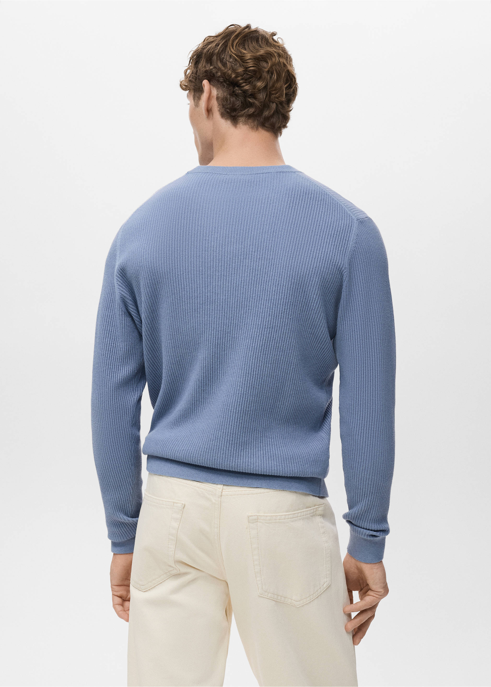 Fine rib-knit cotton sweater - Reverse of the article, China Blue. Ref: 17061248-00.
