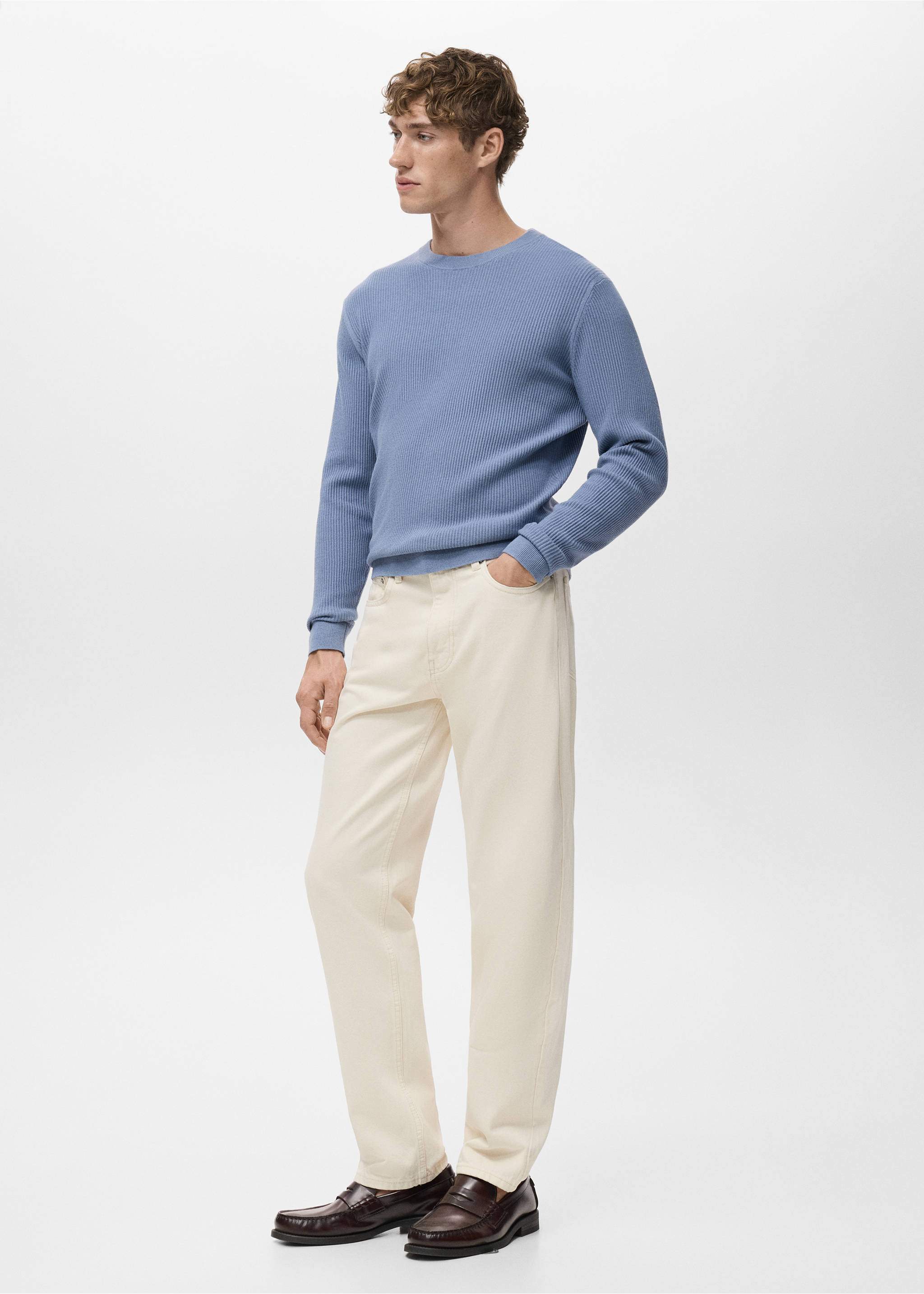 Fine rib-knit cotton sweater - Details of the article 2, China Blue. Ref: 17061248-00.
