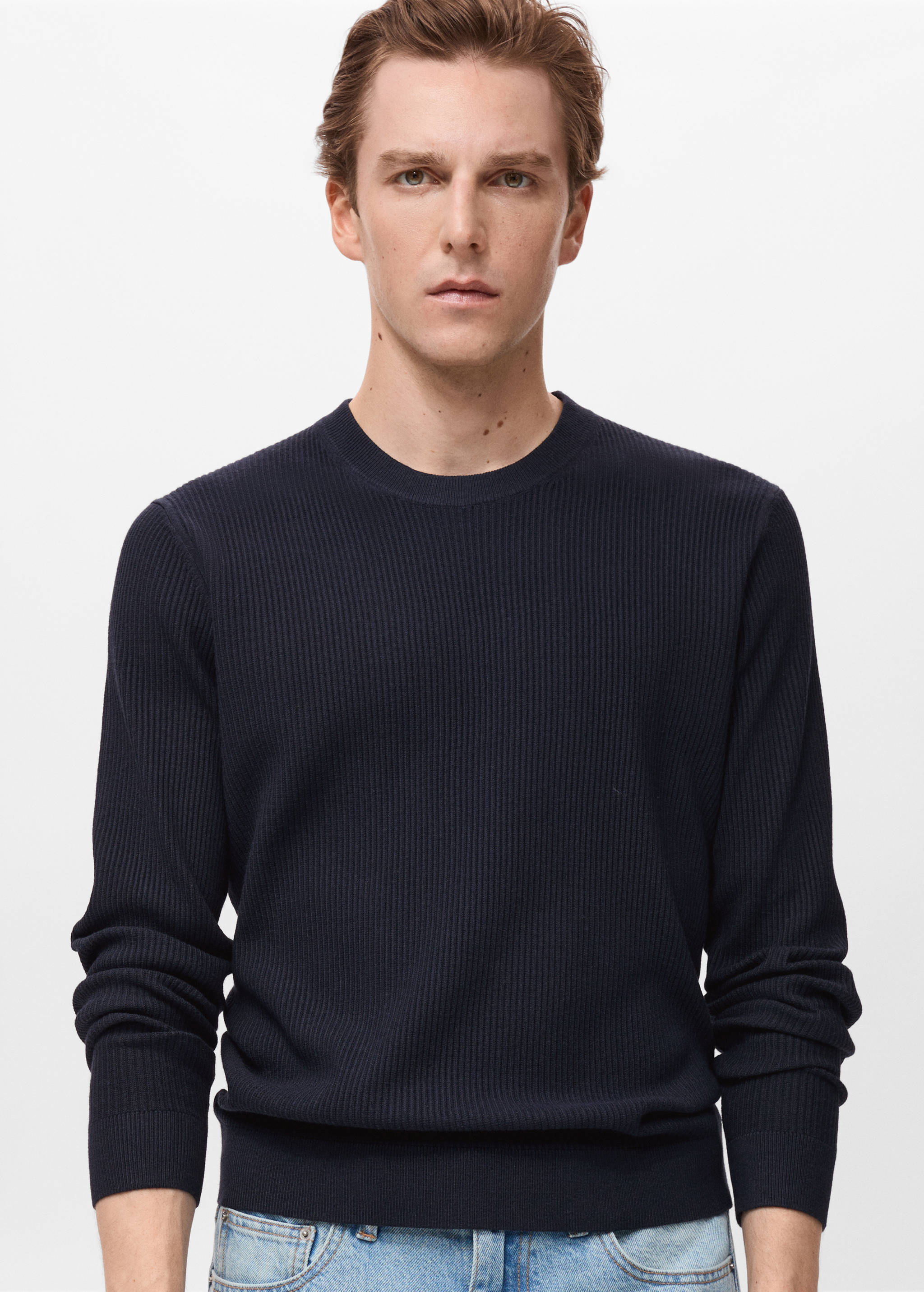 Fine rib-knit cotton sweater - Medium plane