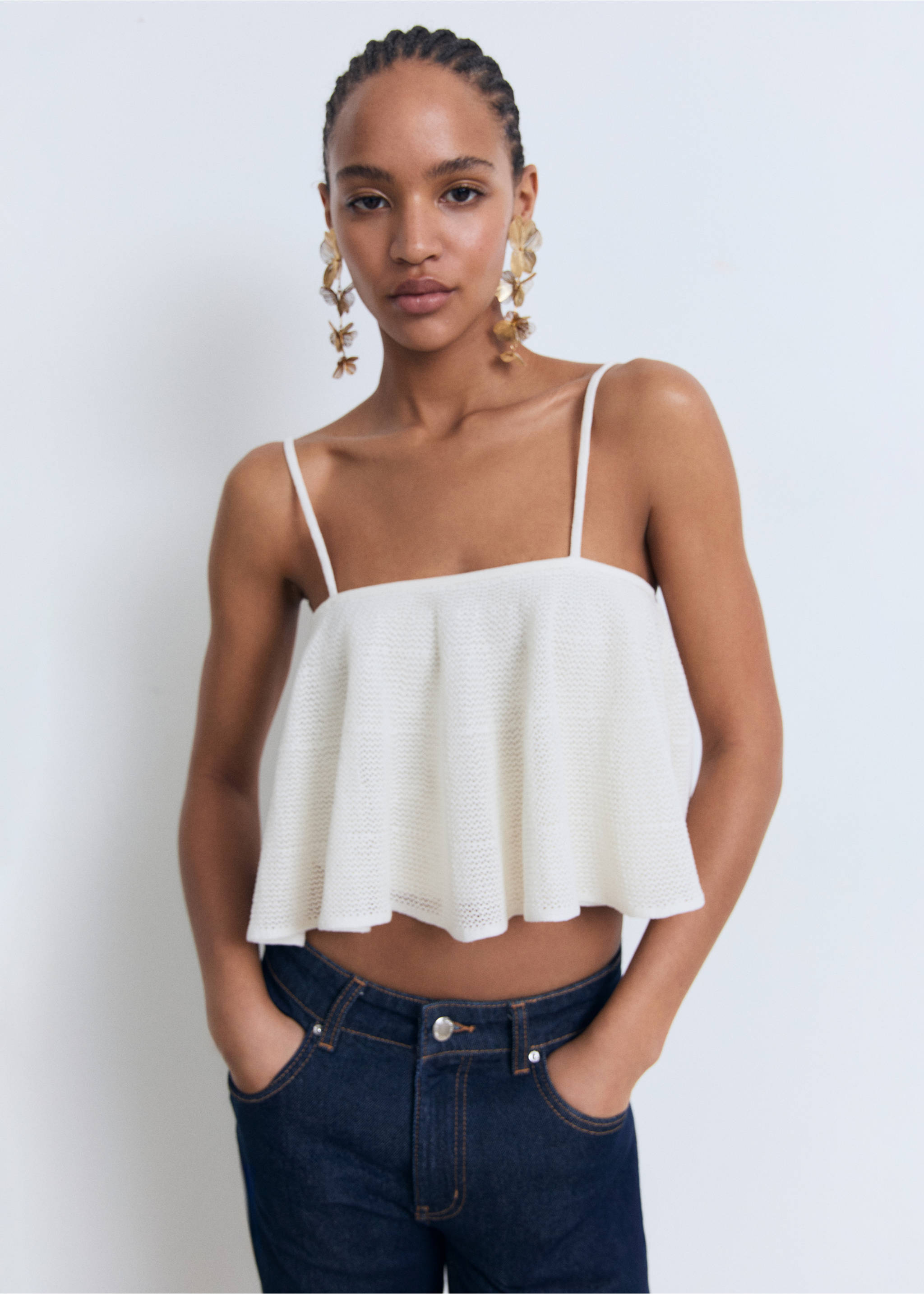 Ruffle knit top - Medium plane, White. Ref: 17061261-00.