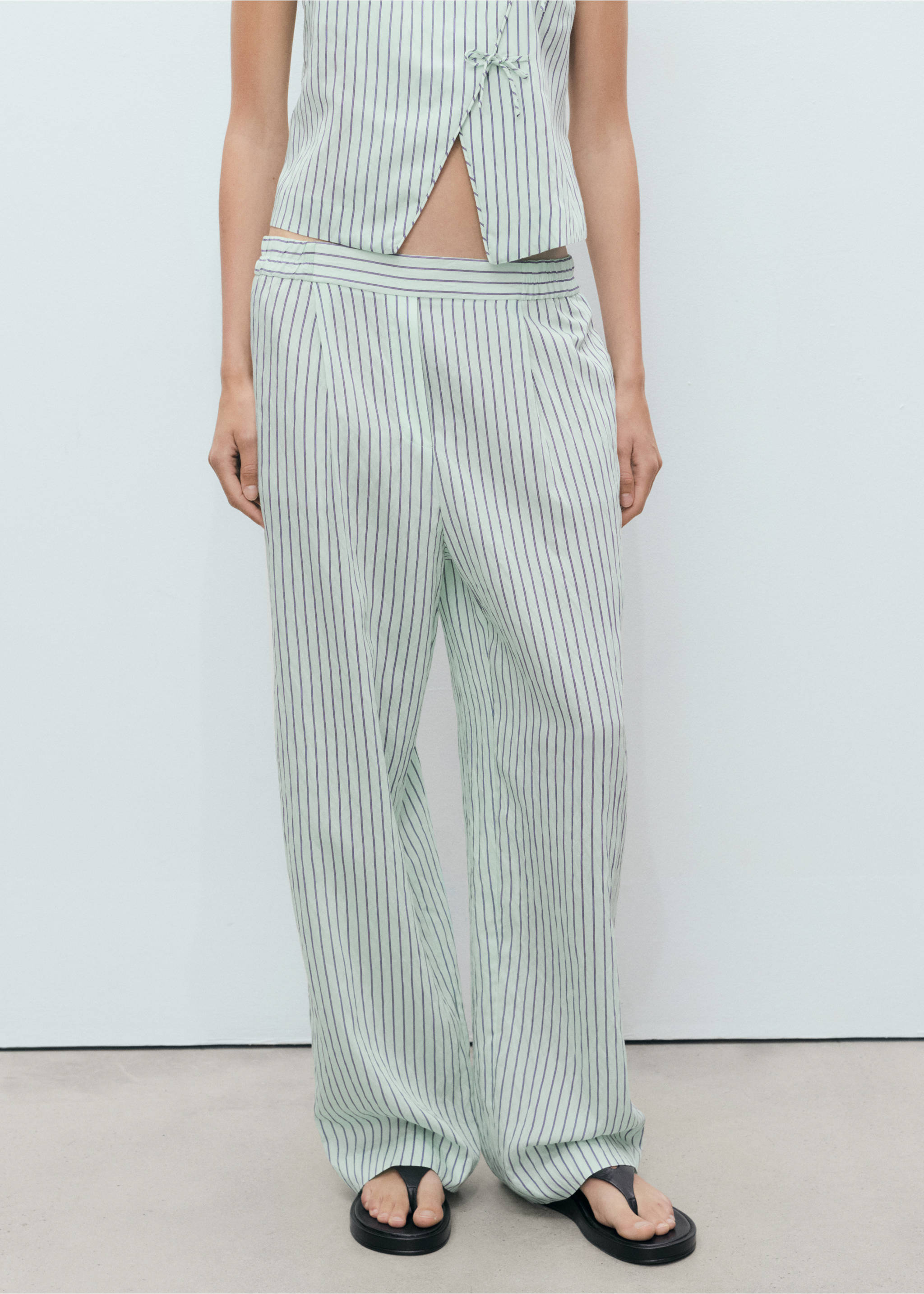 Striped flowy trousers - Medium plane, Pastel Green. Ref: 17061265-00.