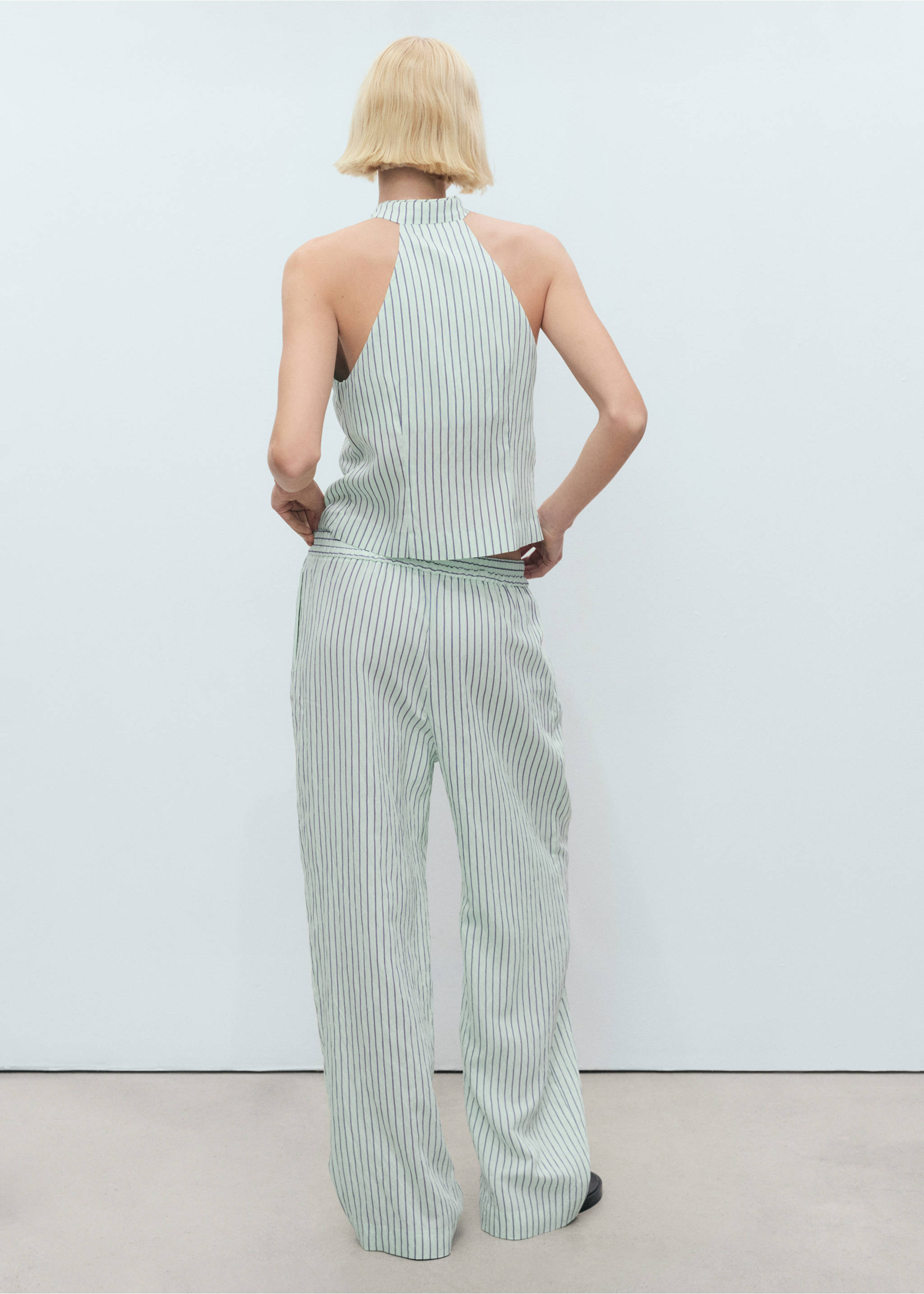 Striped flowy trousers - Reverse of the article, Pastel Green. Ref: 17061265-00.