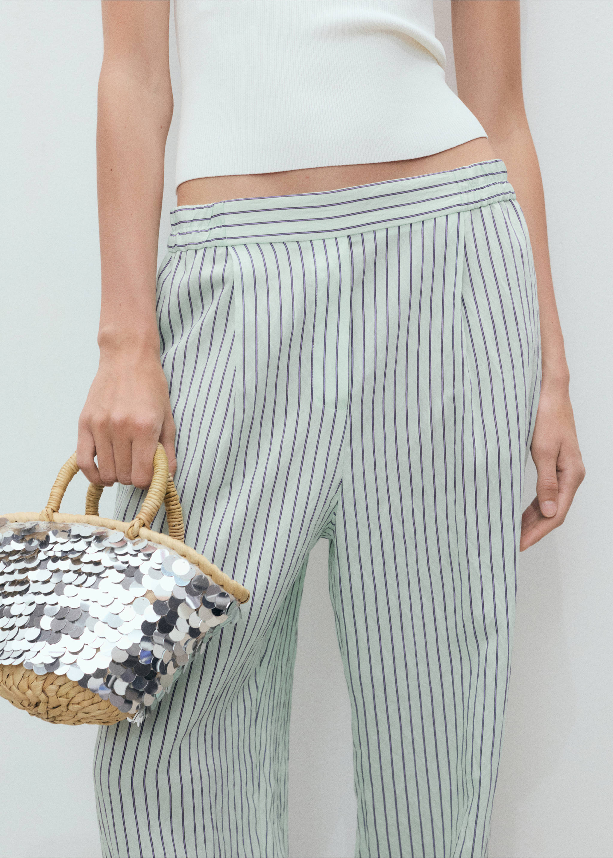 Striped flowy trousers - Details of the article 2, Pastel Green. Ref: 17061265-00.
