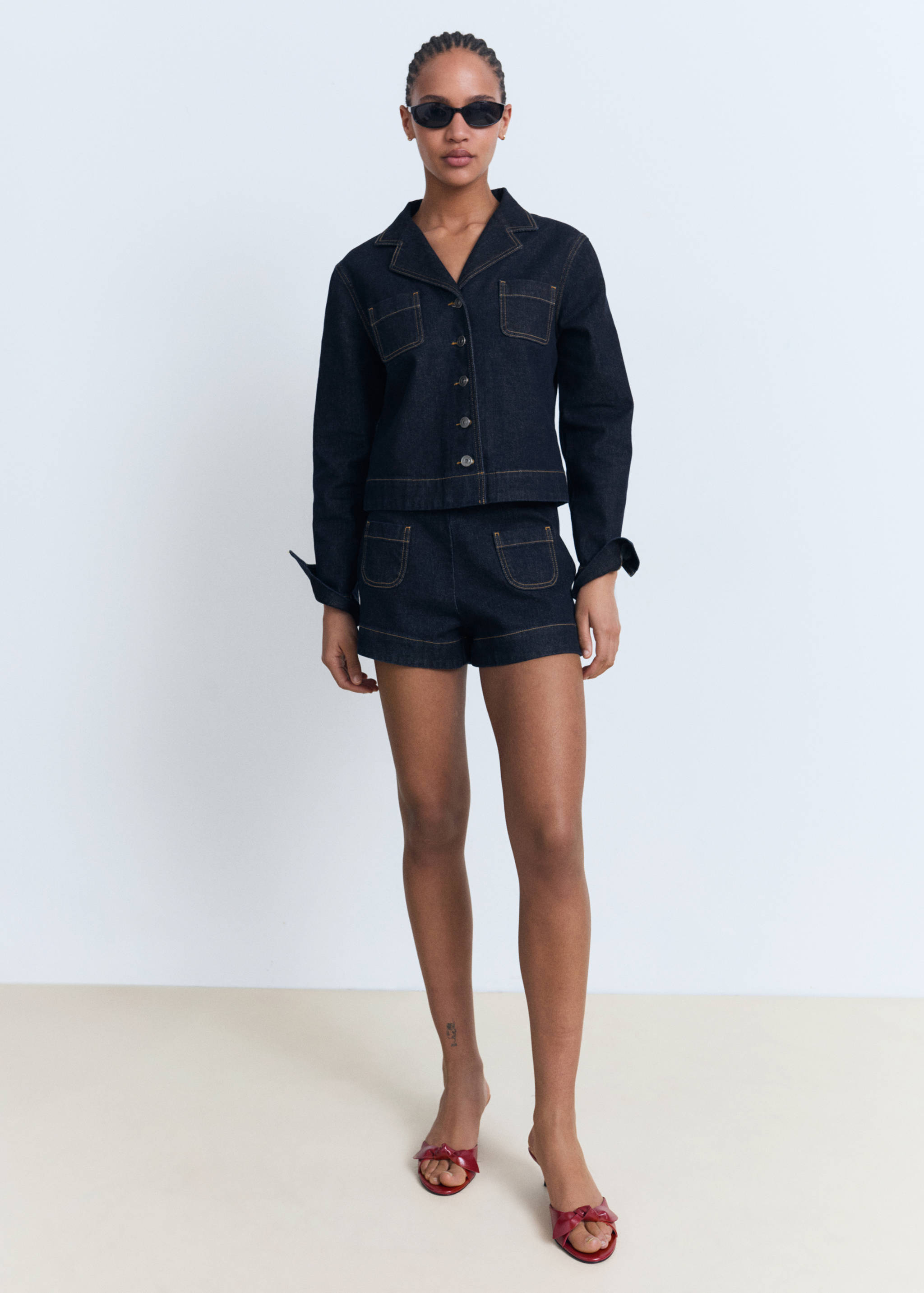 Fitted denim jacket with pockets - General plane