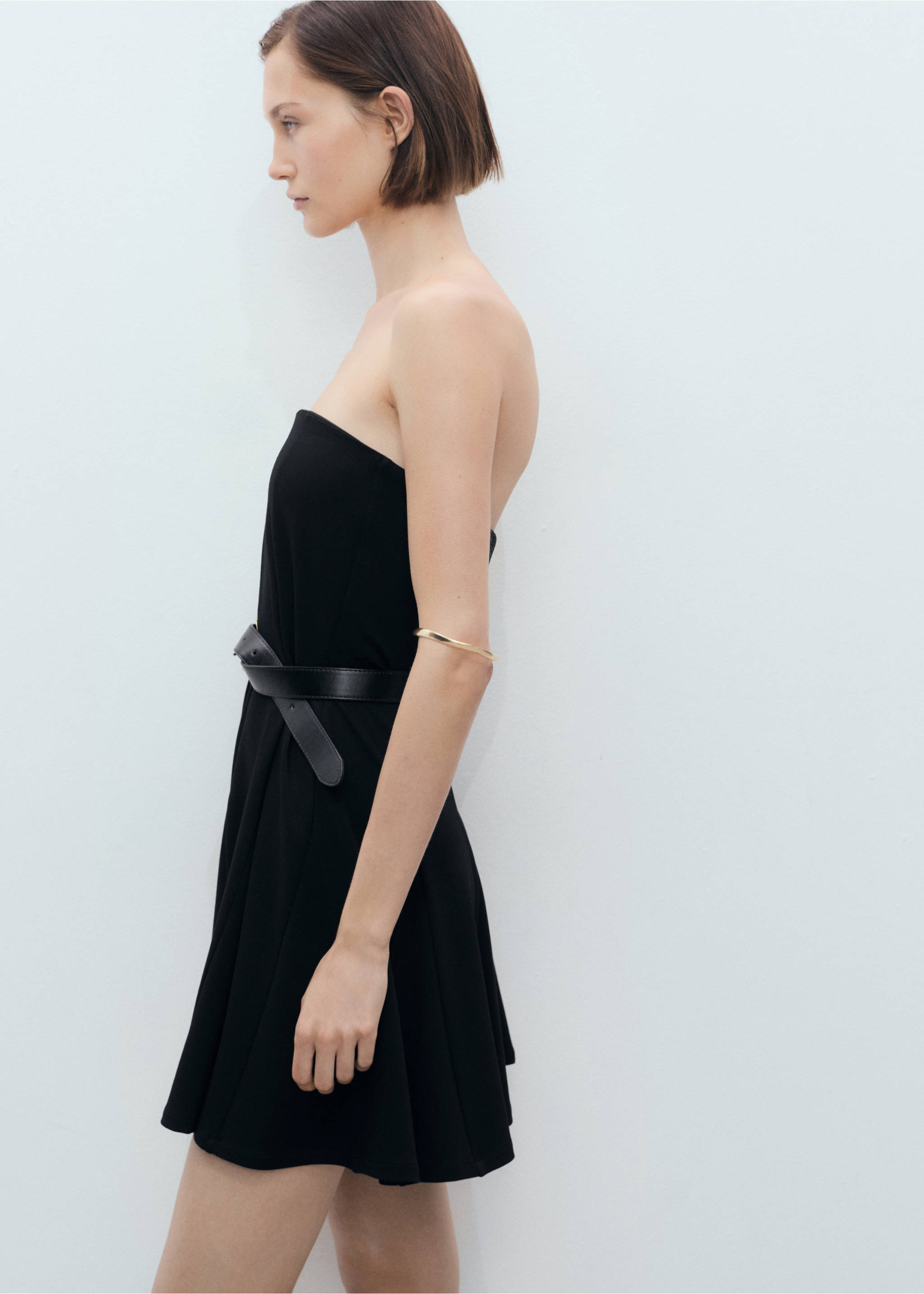 Strapless dress with pleats - Medium plane, Black. Ref: 17061268-00.