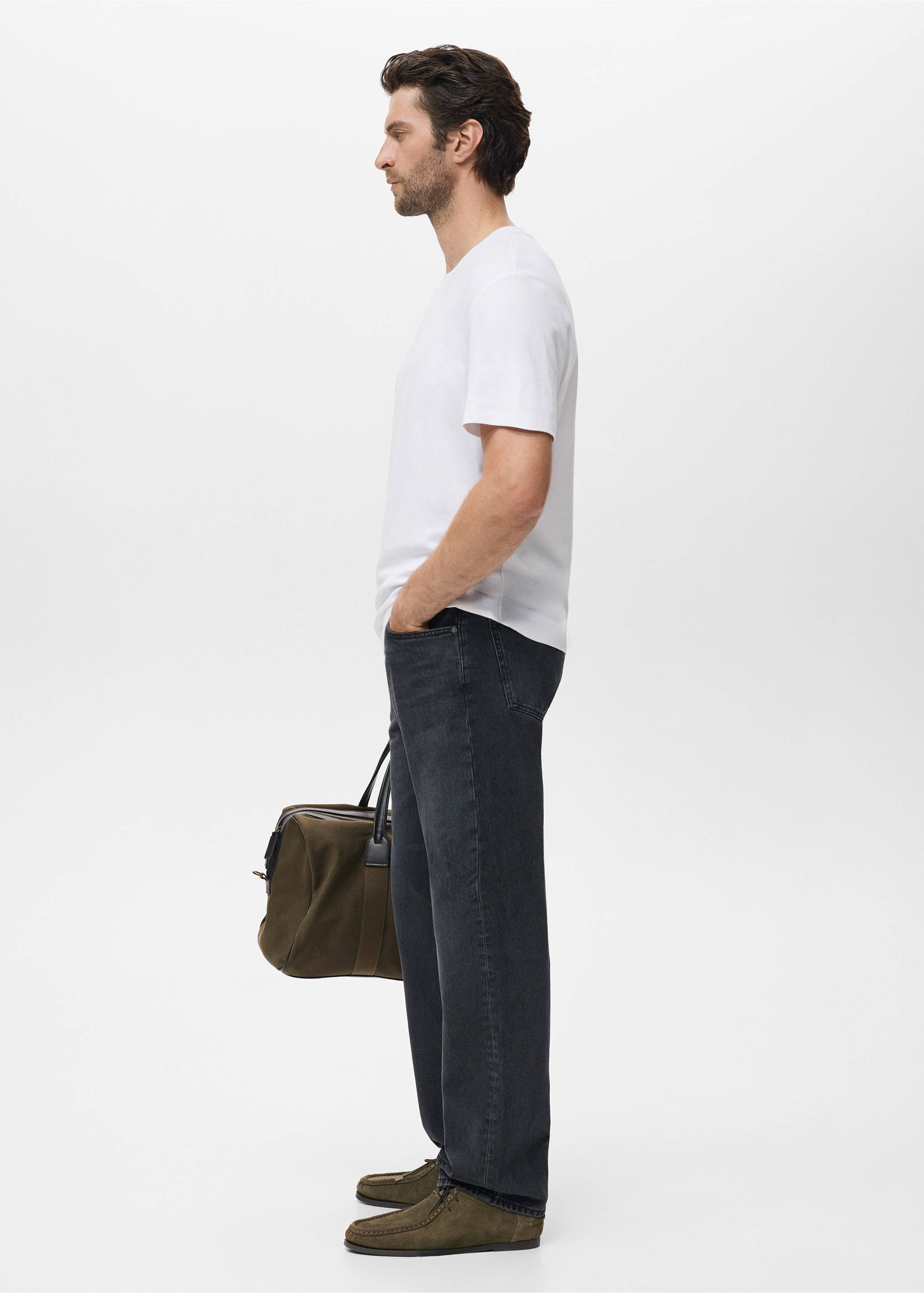 Medium weight regular fit T-shirt - Details of the article 2, White. Ref: 17061279-00.