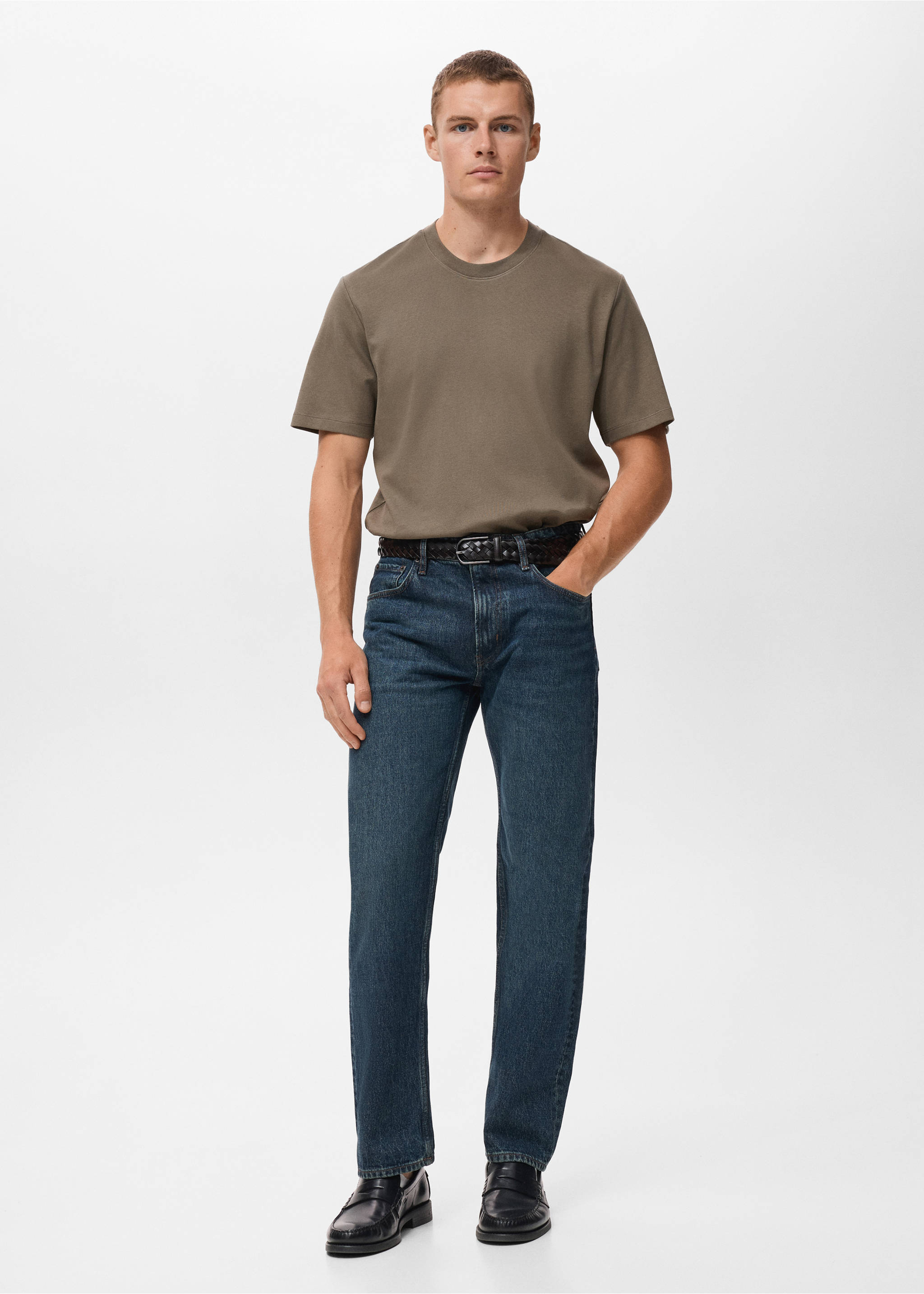 Medium weight regular fit T-shirt - General plane, Medium Brown. Ref: 17061279-00.