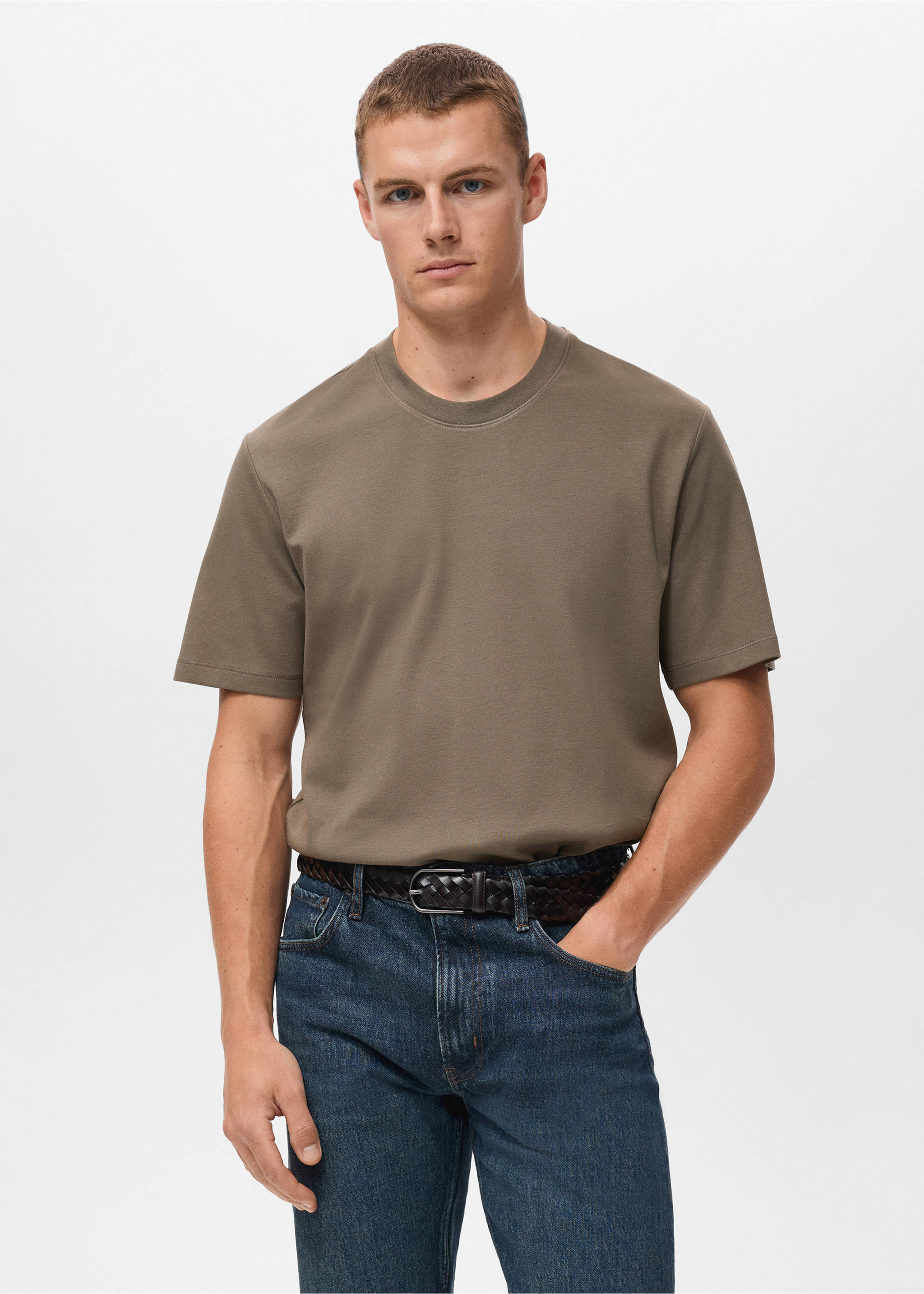Medium weight regular fit T-shirt - Medium plane, Medium Brown. Ref: 17061279-00.