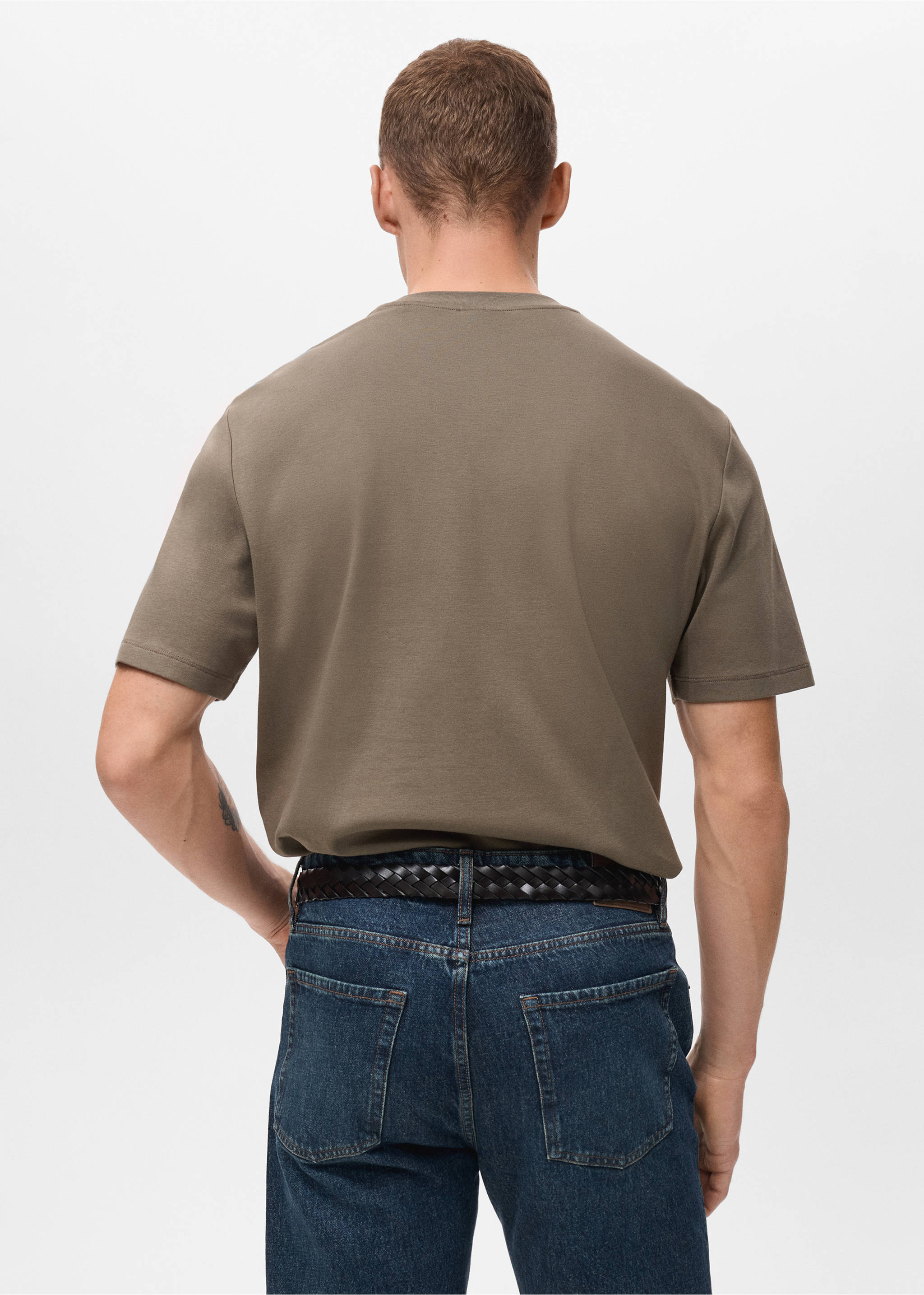 Medium weight regular fit T-shirt - Reverse of the article, Medium Brown. Ref: 17061279-00.