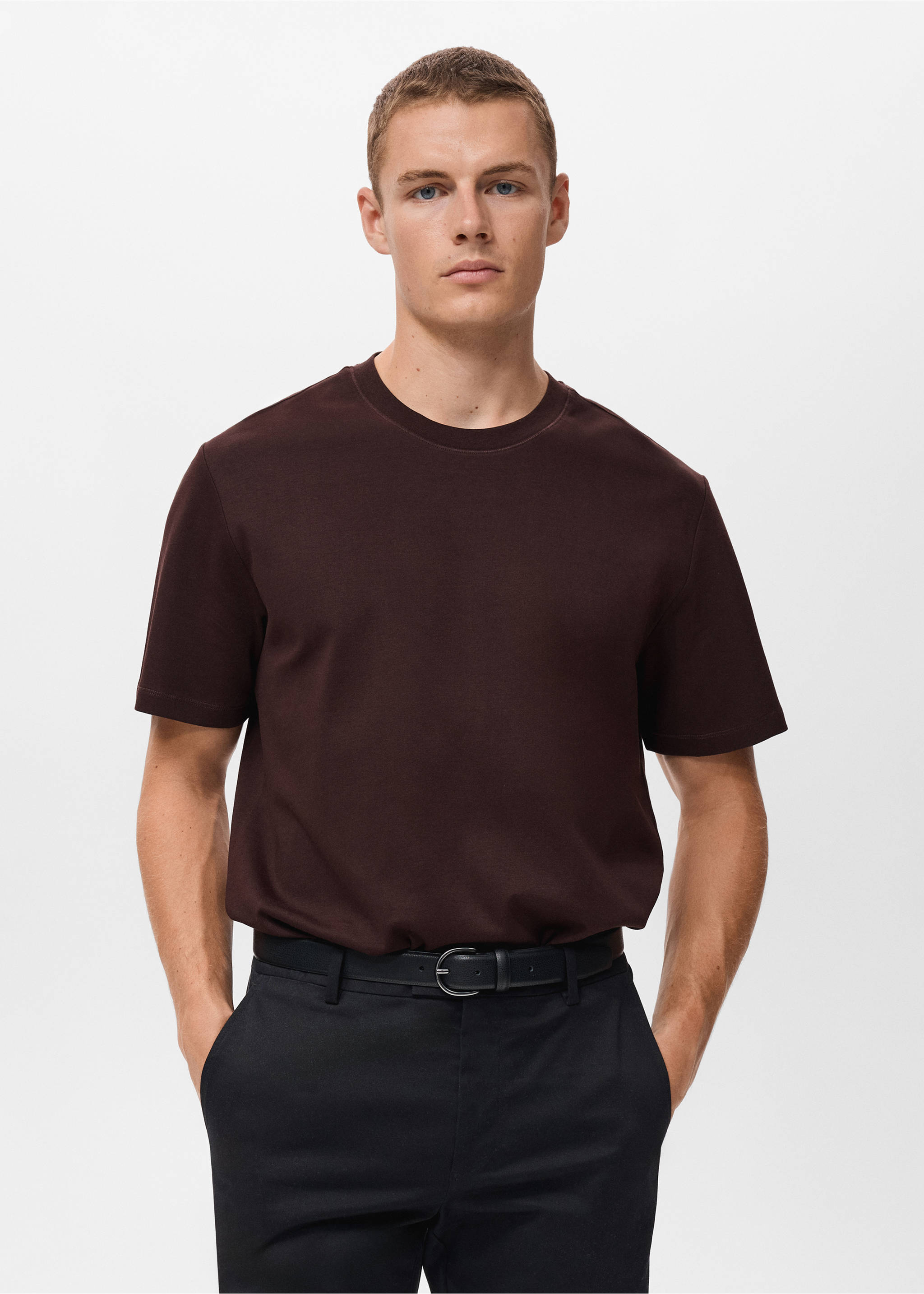 Medium weight regular fit T-shirt - Medium plane, Wine. Ref: 17061279-00.