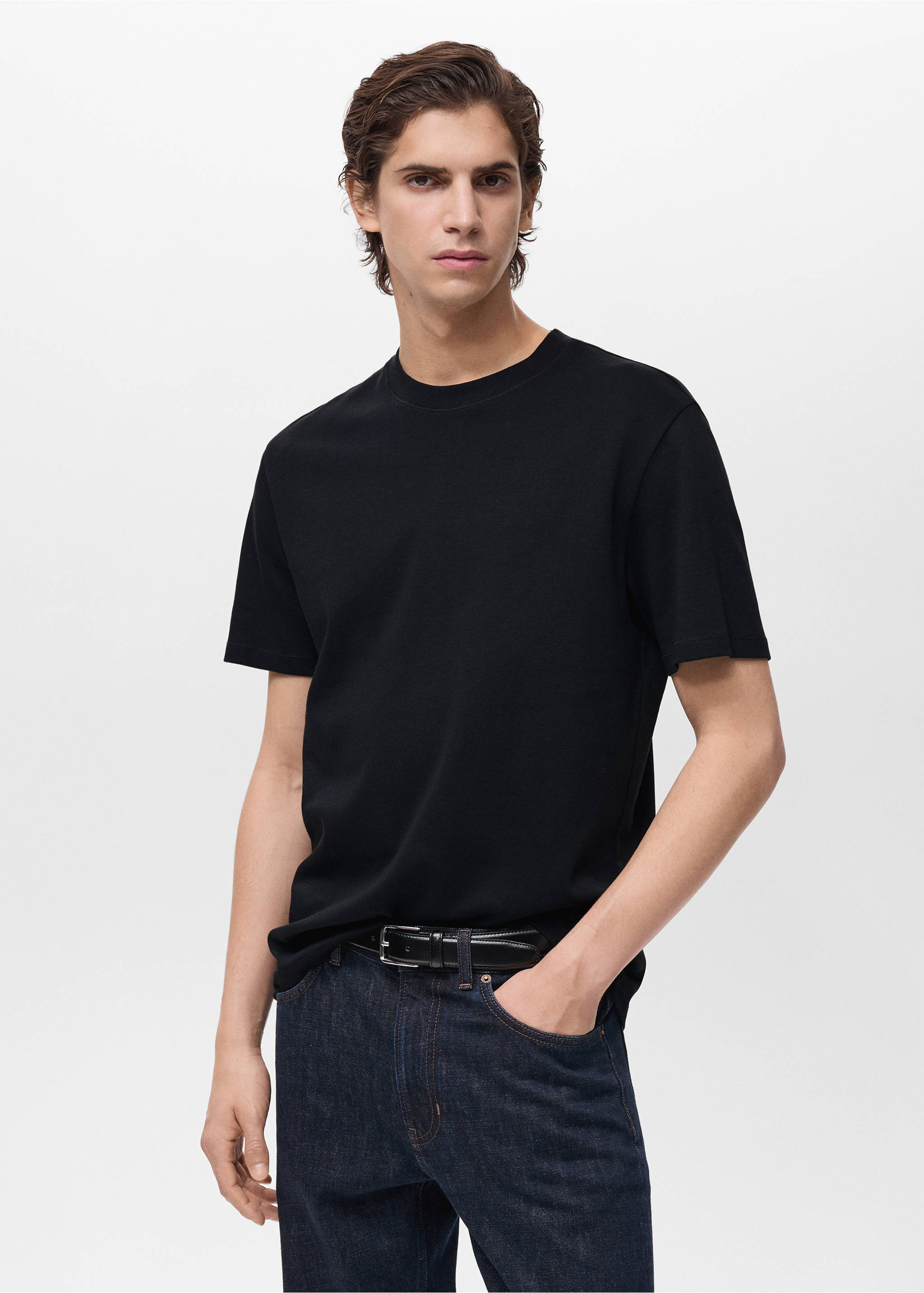 Medium weight regular fit T-shirt - Medium plane, Black. Ref: 17061279-00.