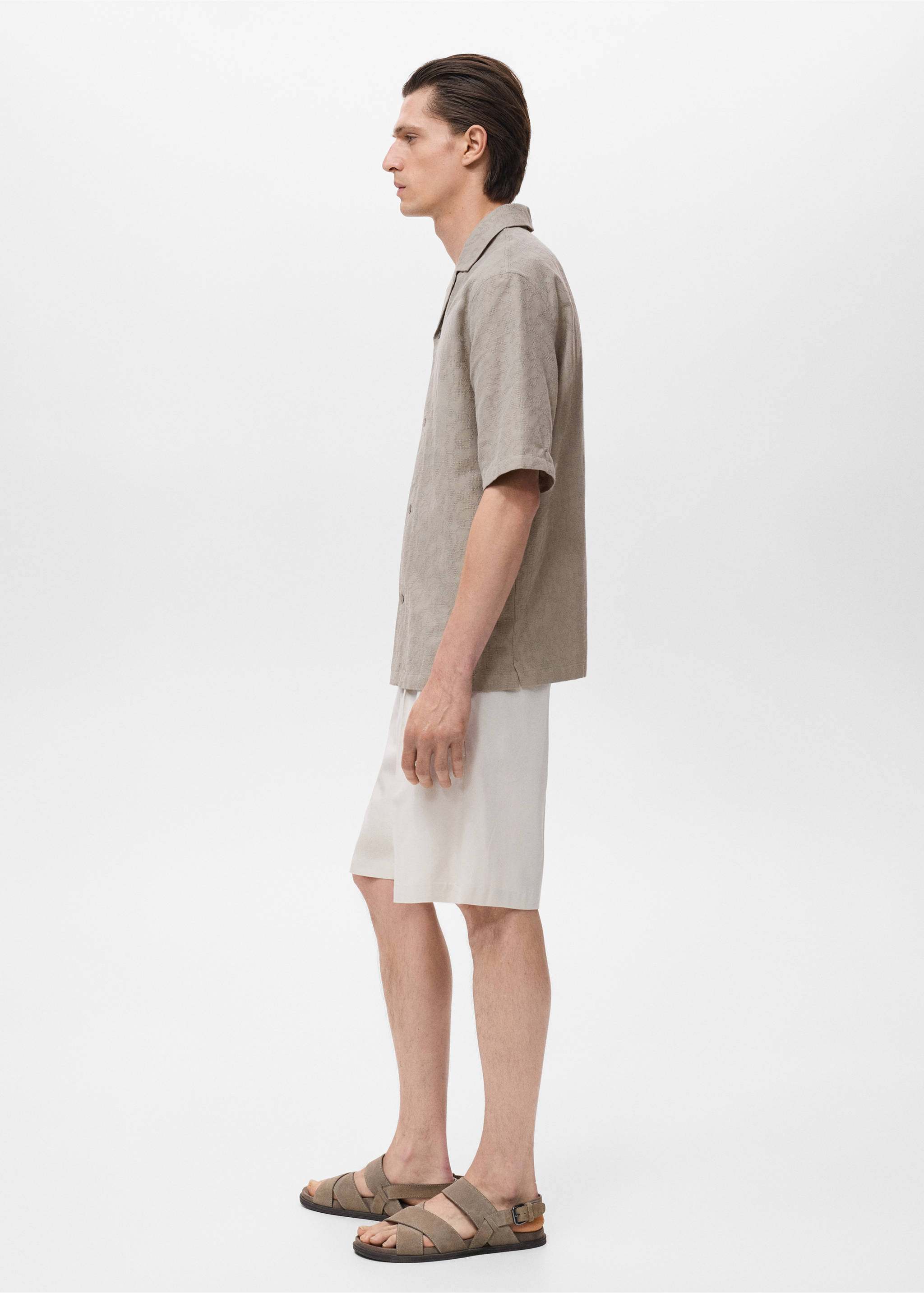 100% embroidered cotton shirt - Details of the article 2, Khaki. Ref: 17061285-00.