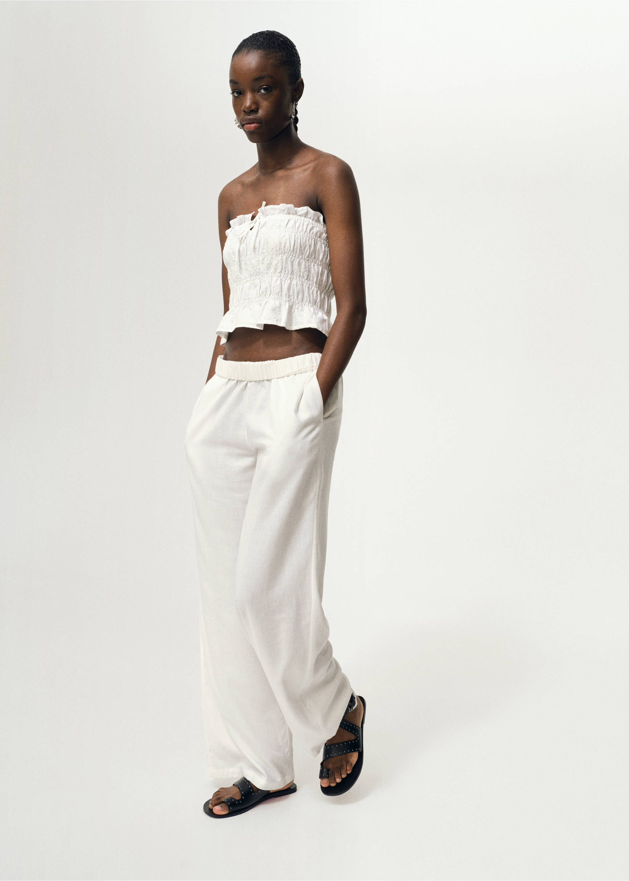 Embroidered crop top - General plane, Off White. Ref: 17061513-00.