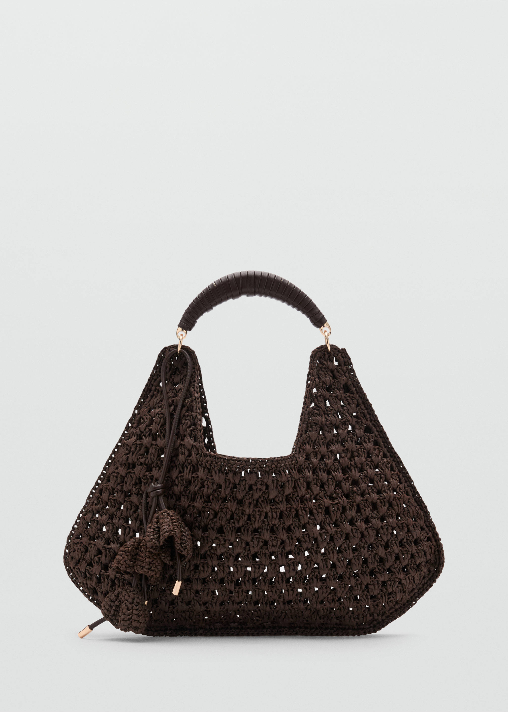 Natural fibre shoulder bag with flower charm - Article without model, Chocolate. Ref: 17061514-00.