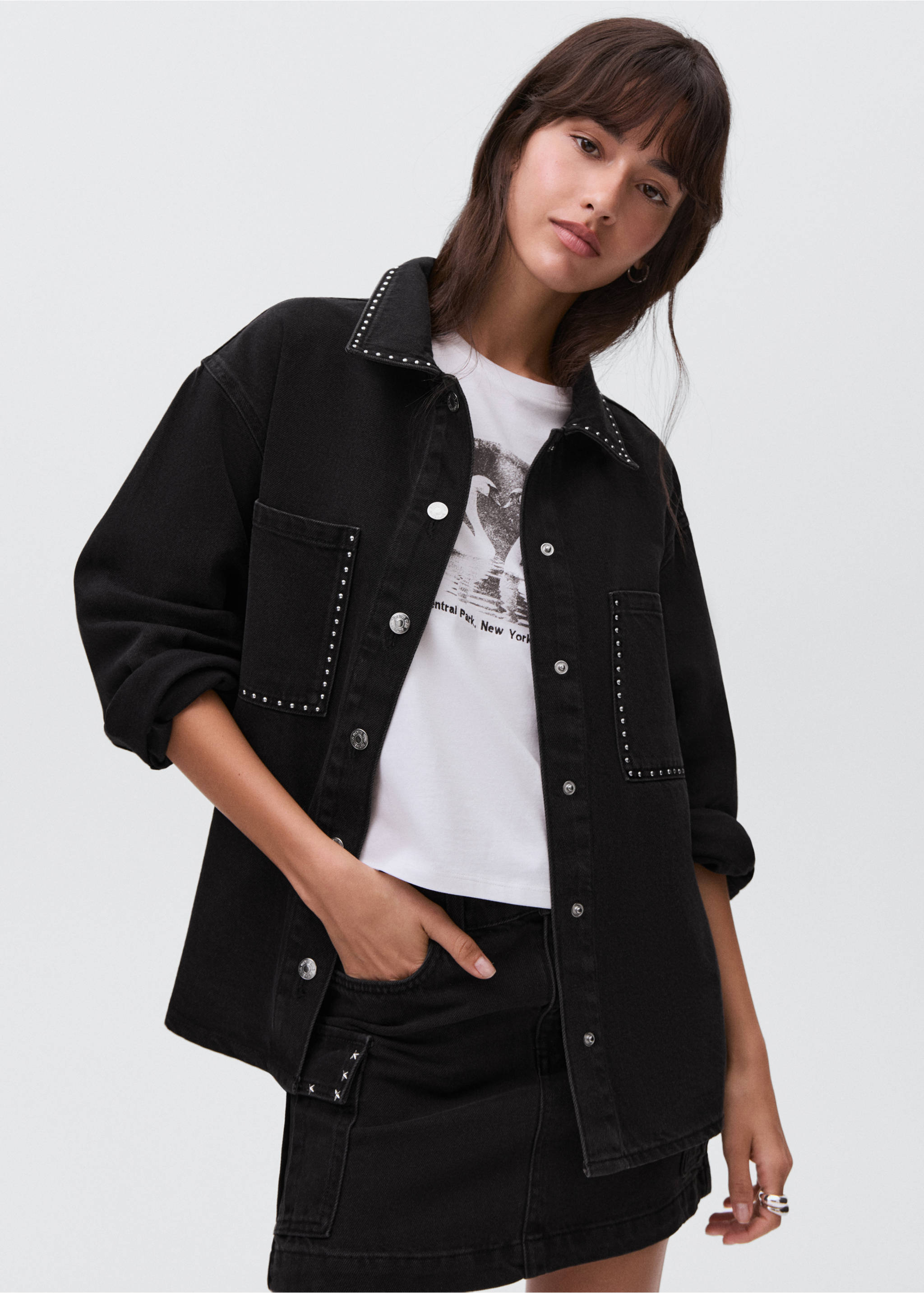 Studded denim jacket - Medium plane, Grey. Ref: 17061520-00.