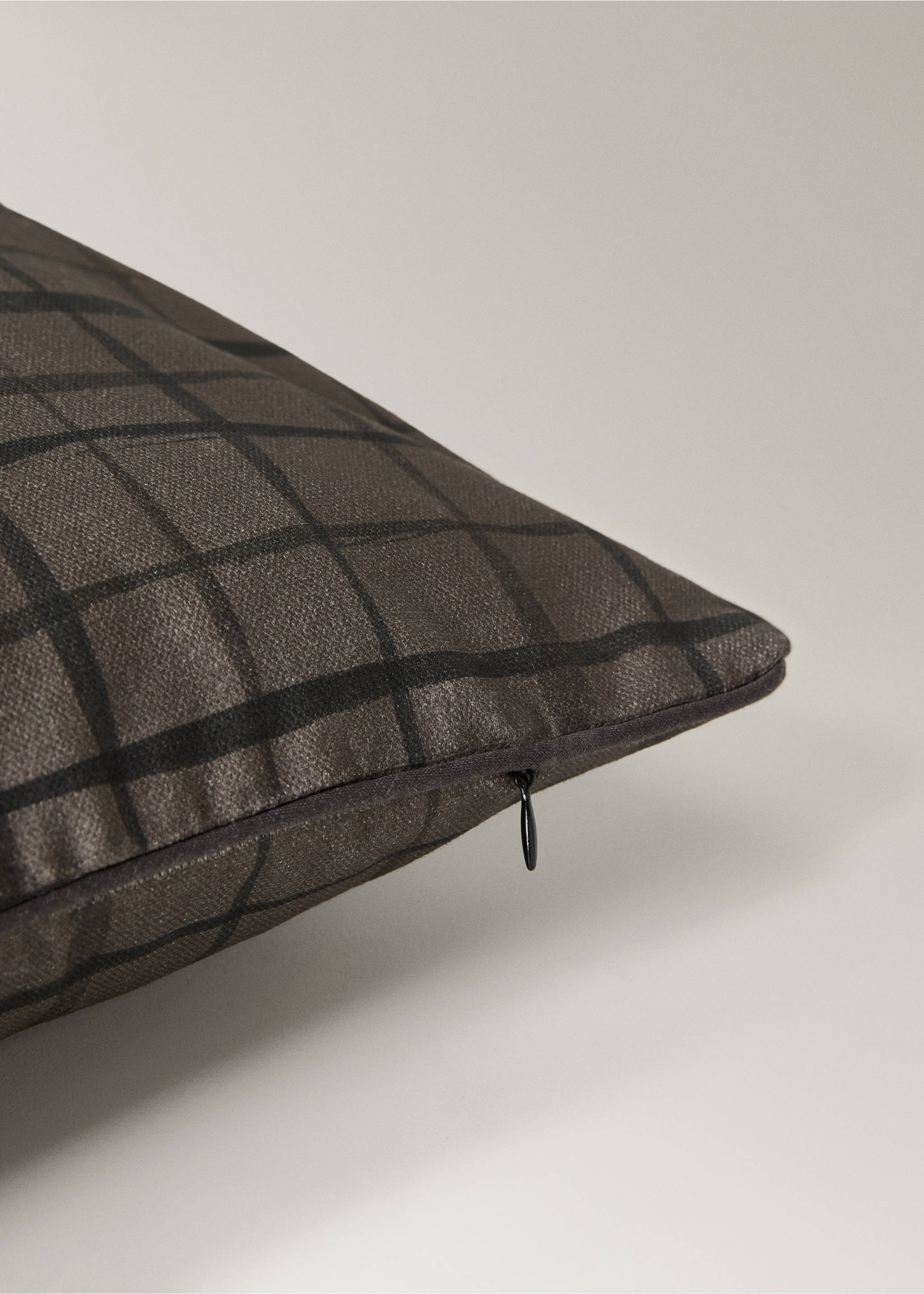 Dark brown check cushion cover showing zip detail, Brown. Ref: 17061580-00.
