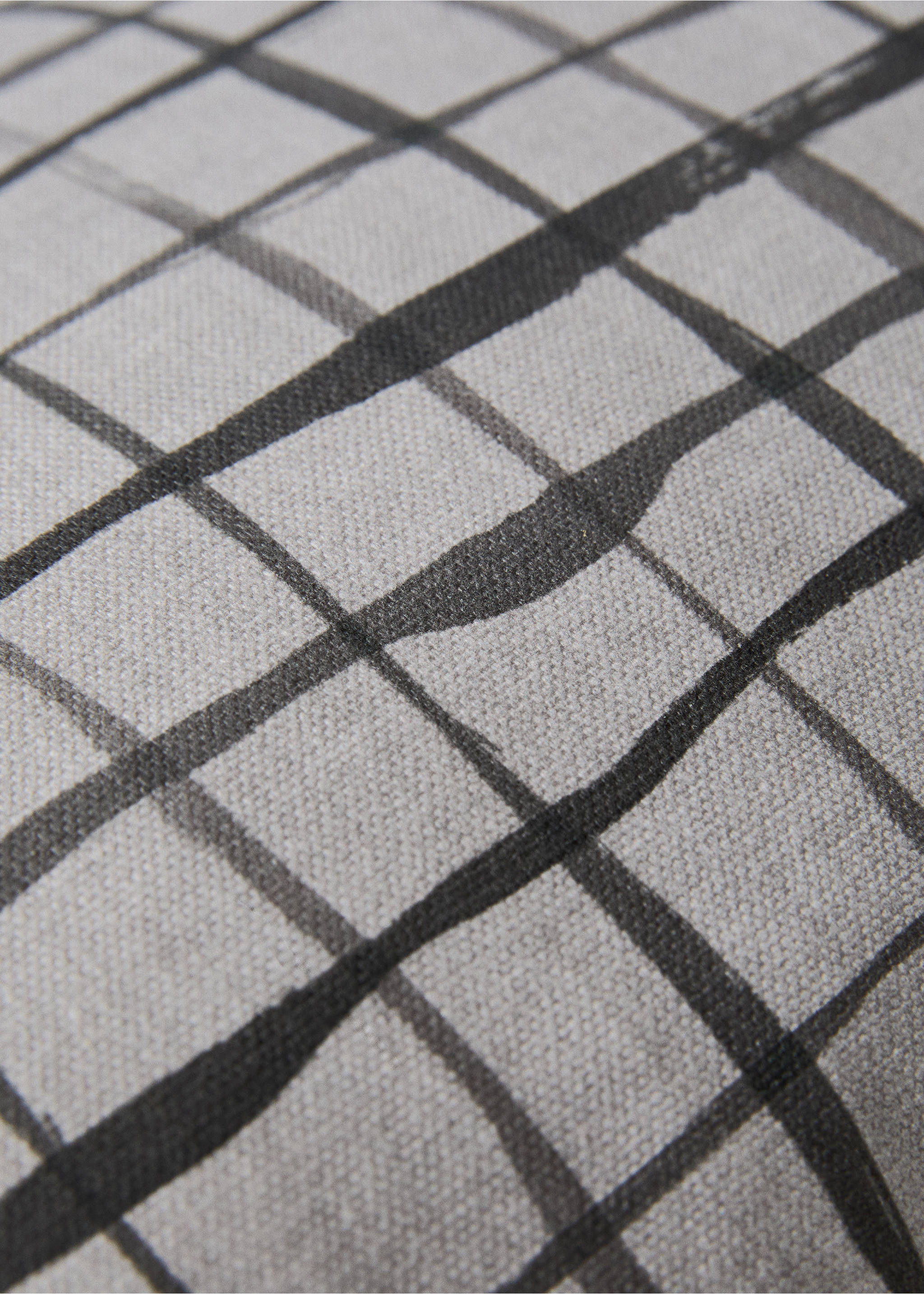 Grey cushion cover with a dark painted check pattern detail., Grey. Ref: 17061580-00.