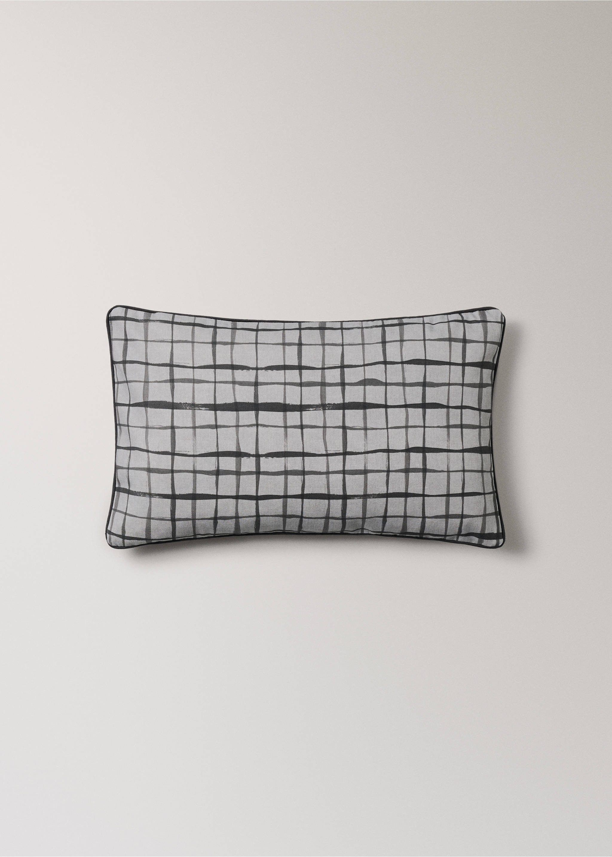Grey and black checked cushion cover with dark piping., Grey. Ref: 17061580-00.