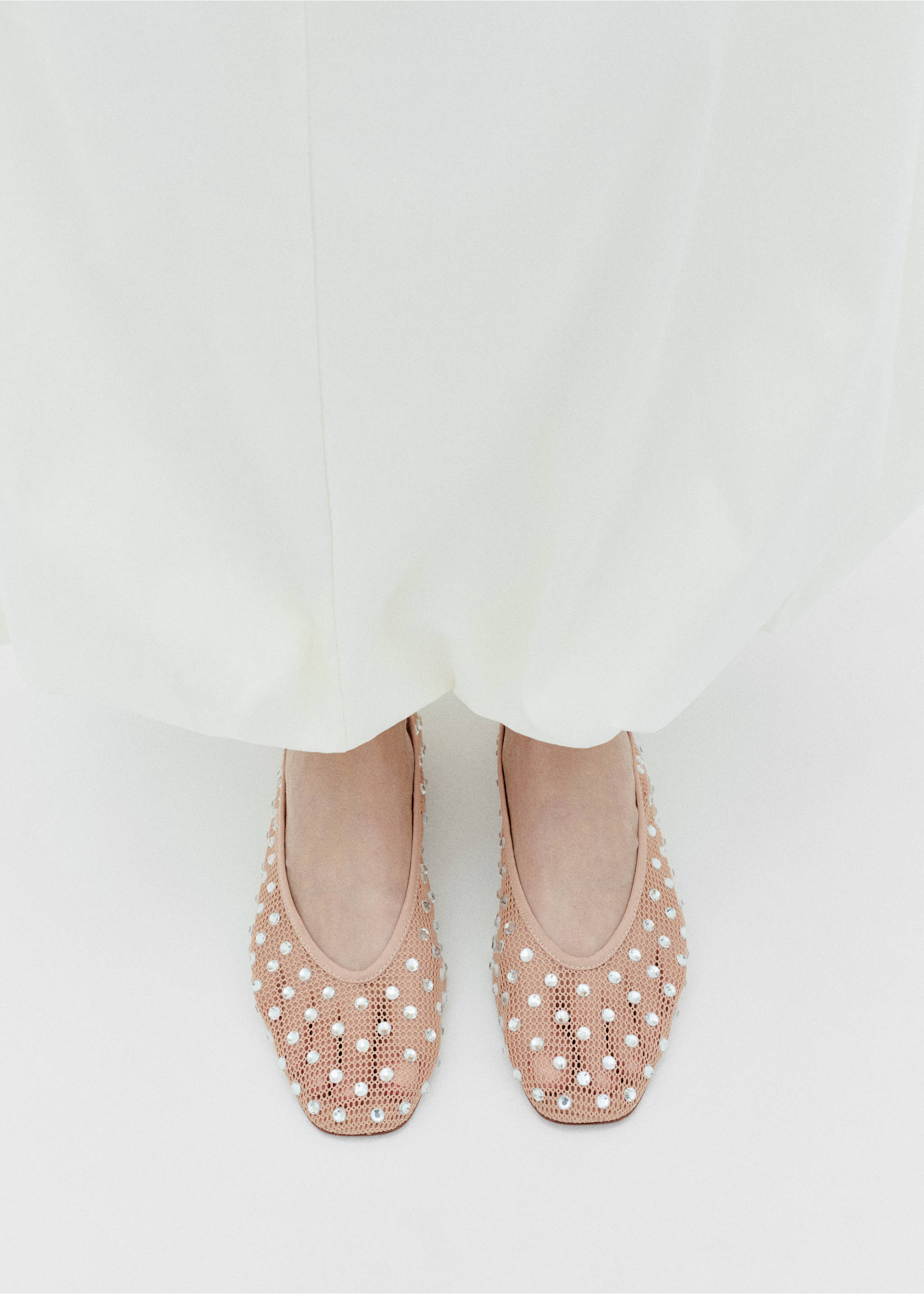 Mesh rhinestone ballet flats - Details of the article 9, Nude. Ref: 17062030-00.