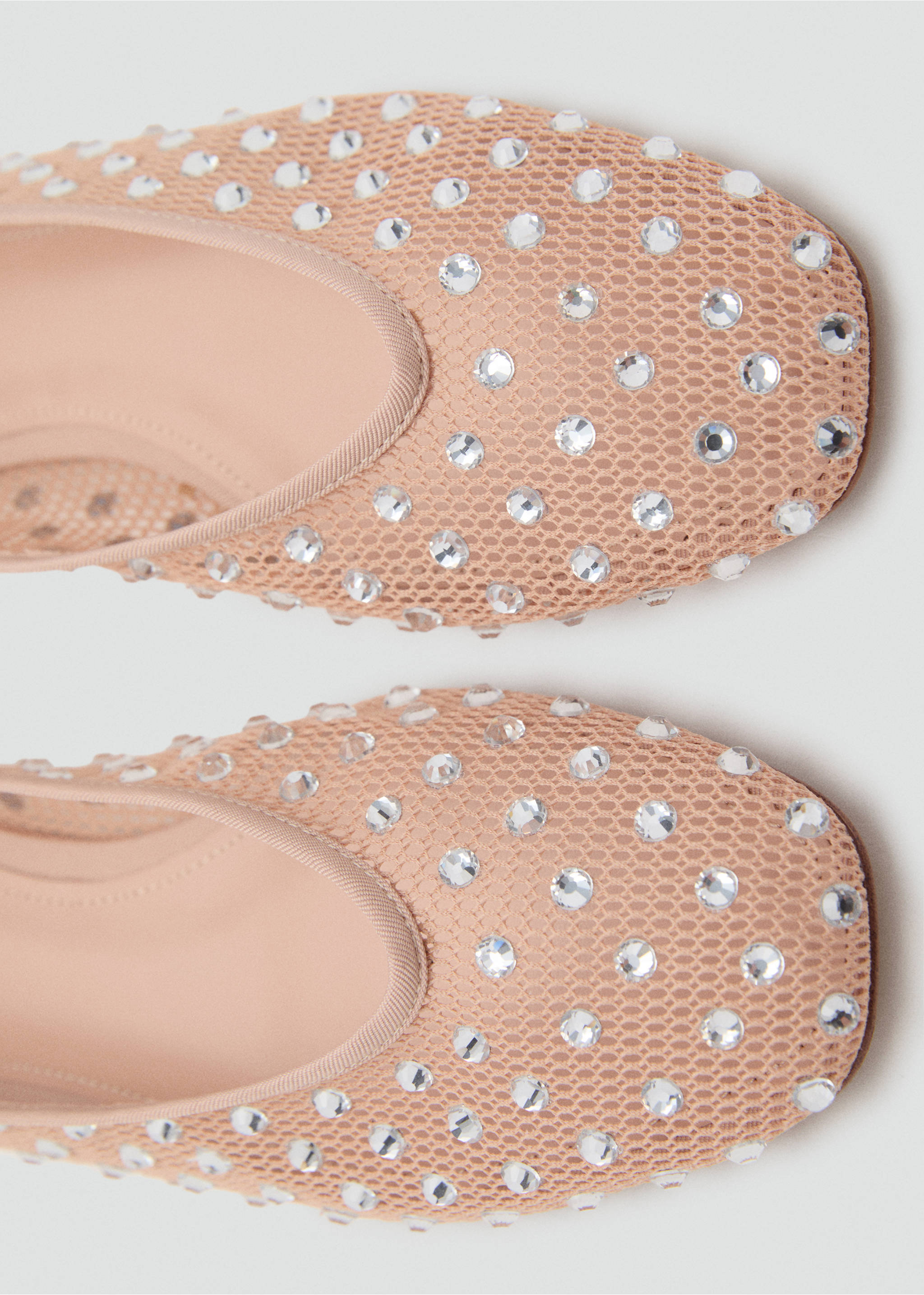 Mesh rhinestone ballet flats - Details of the article 2, Nude. Ref: 17062030-00.