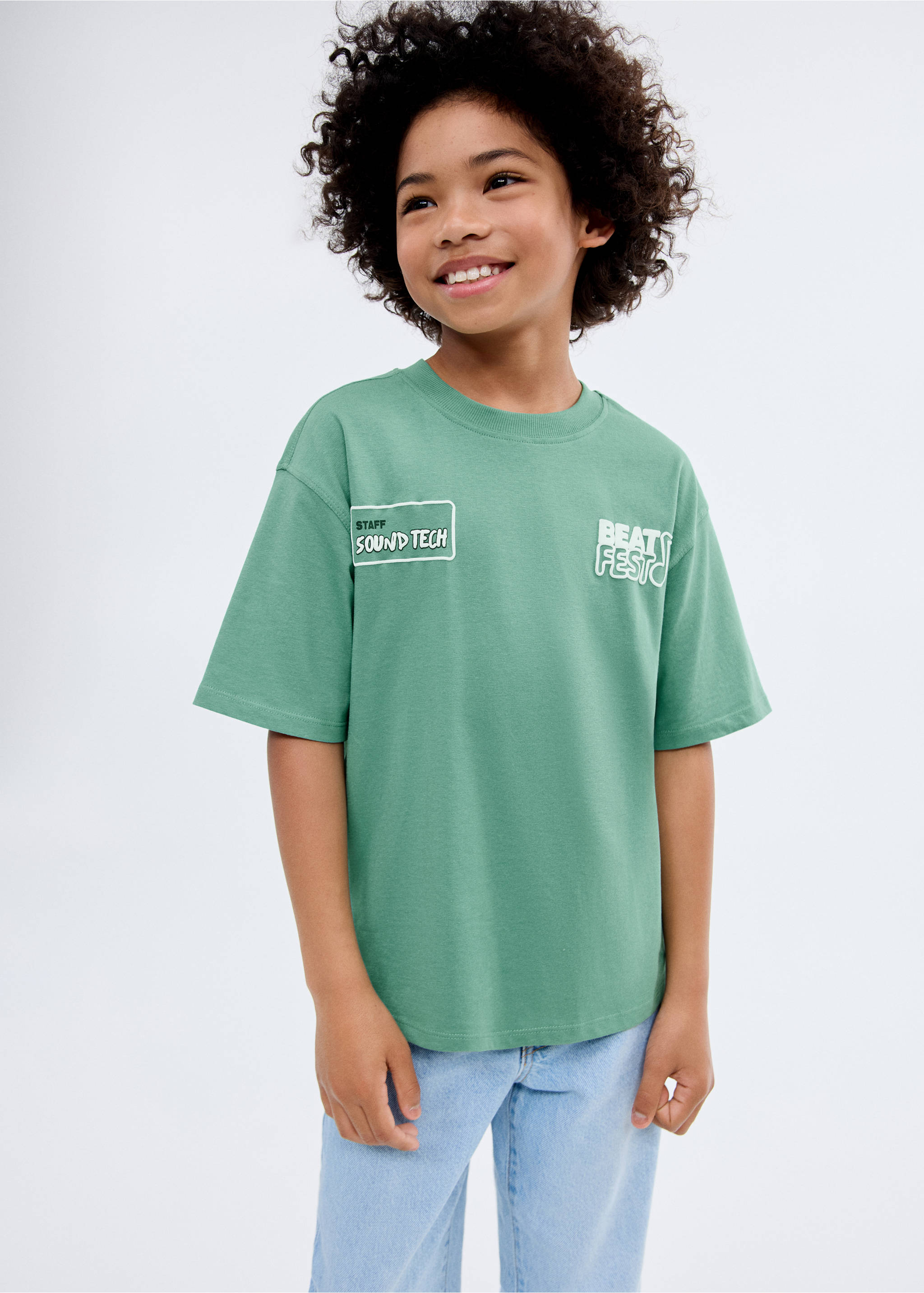 Printed embossed letters t-shirt - Medium plane, Green. Ref: 17062538-00.