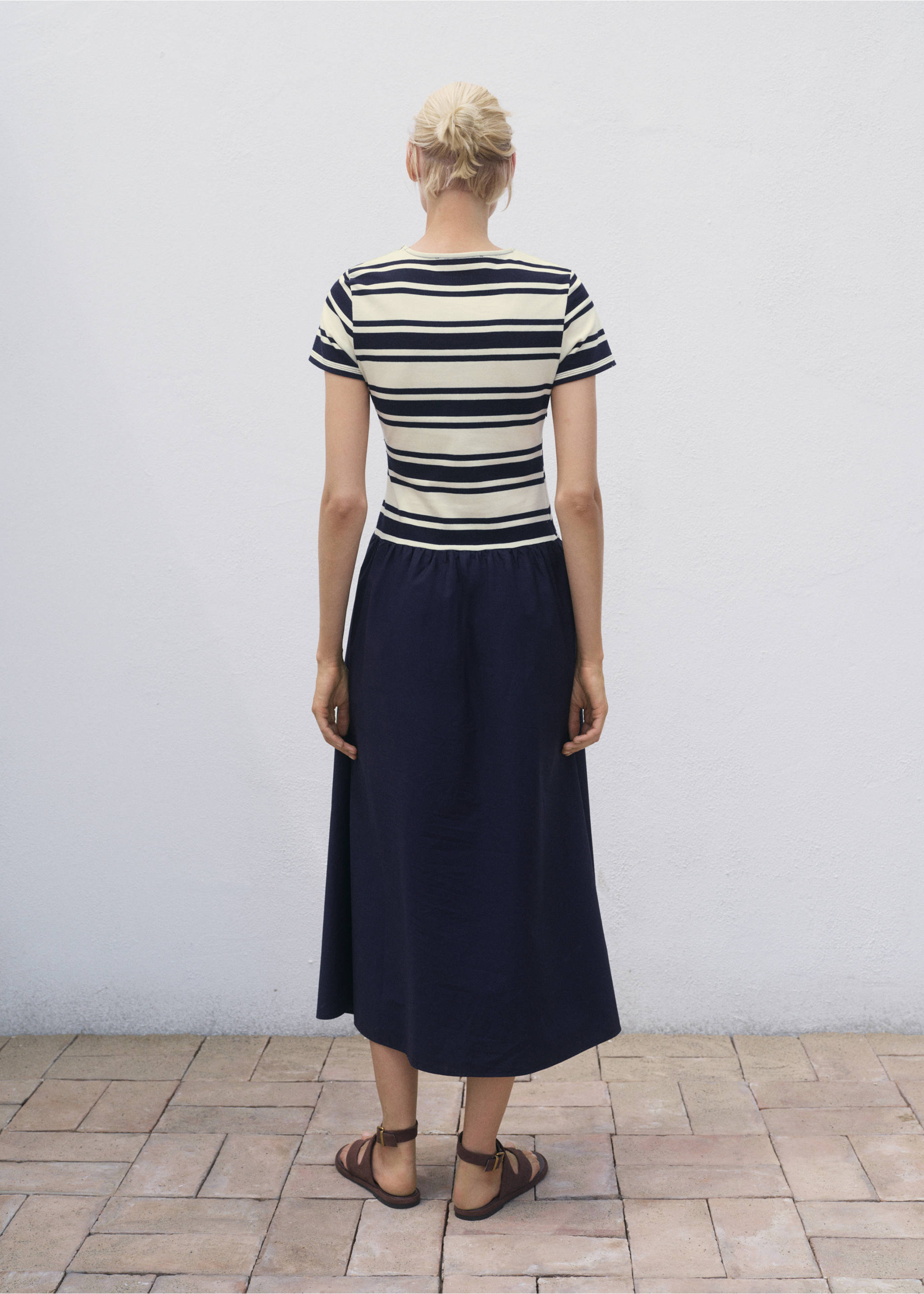 Mixed striped dress - Reverse of the article, Dark Navy. Ref: 17062542-00.