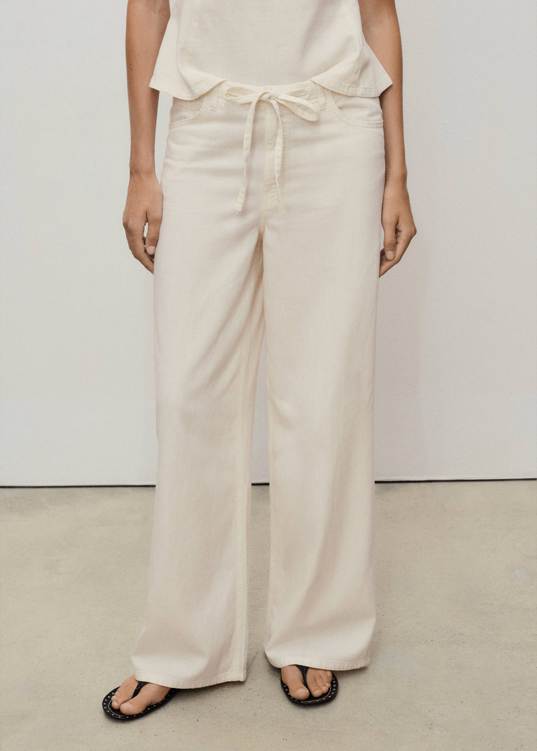 Wide leg denim trousers with belt - Medium plane