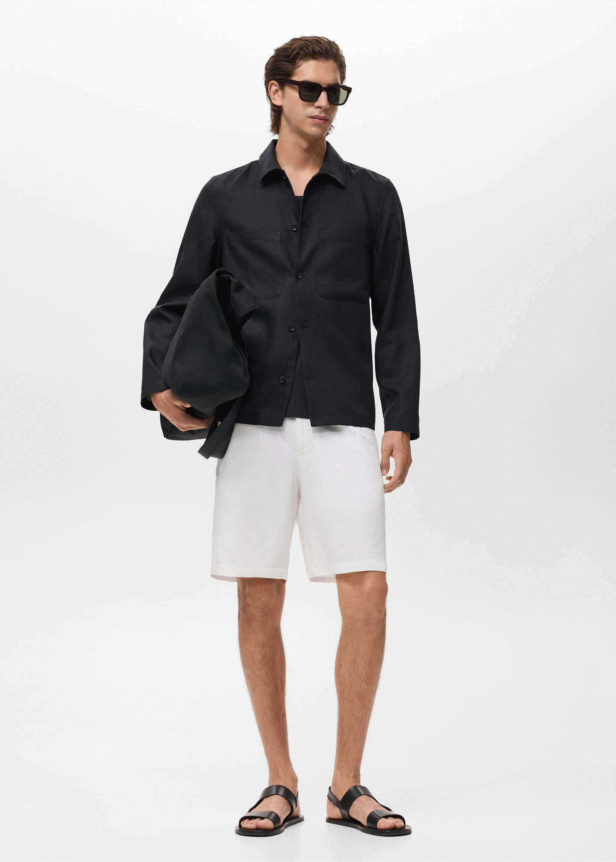 Linen-blend shorts with an elastic waistband - General plane, Off White. Ref: 17062902-00.