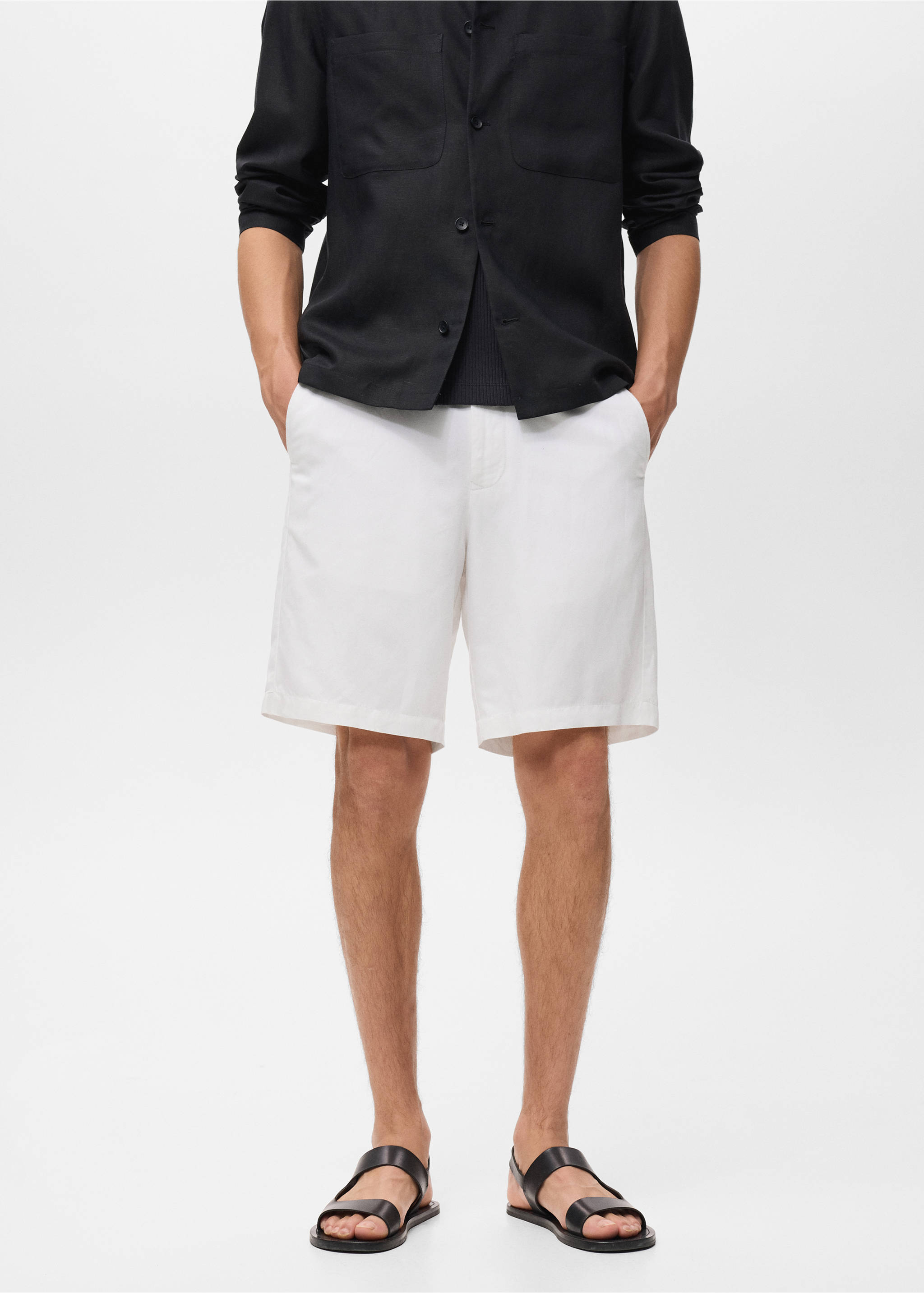 Linen-blend shorts with an elastic waistband - Medium plane, Off White. Ref: 17062902-00.