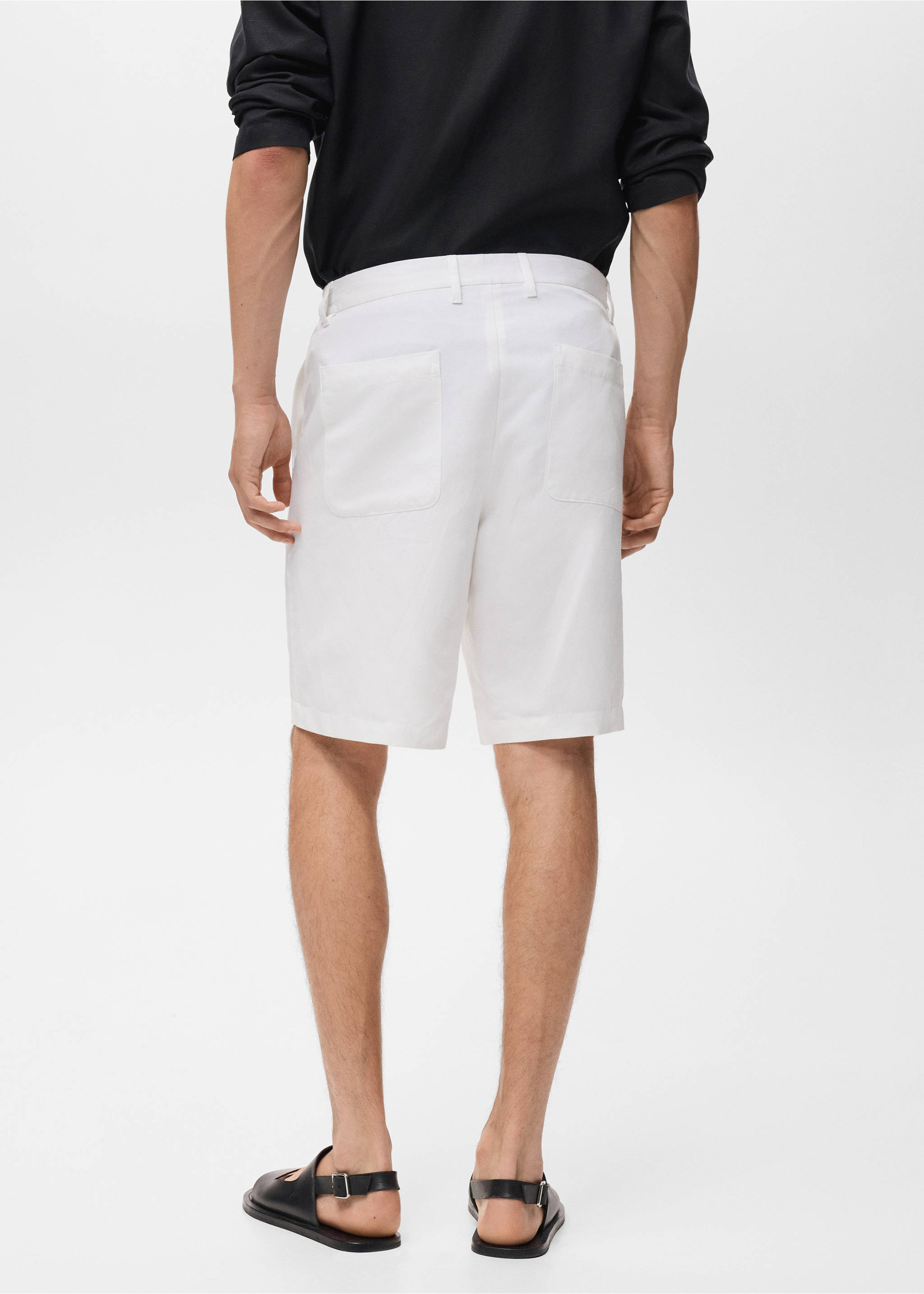 Linen-blend shorts with an elastic waistband - Reverse of the article, Off White. Ref: 17062902-00.
