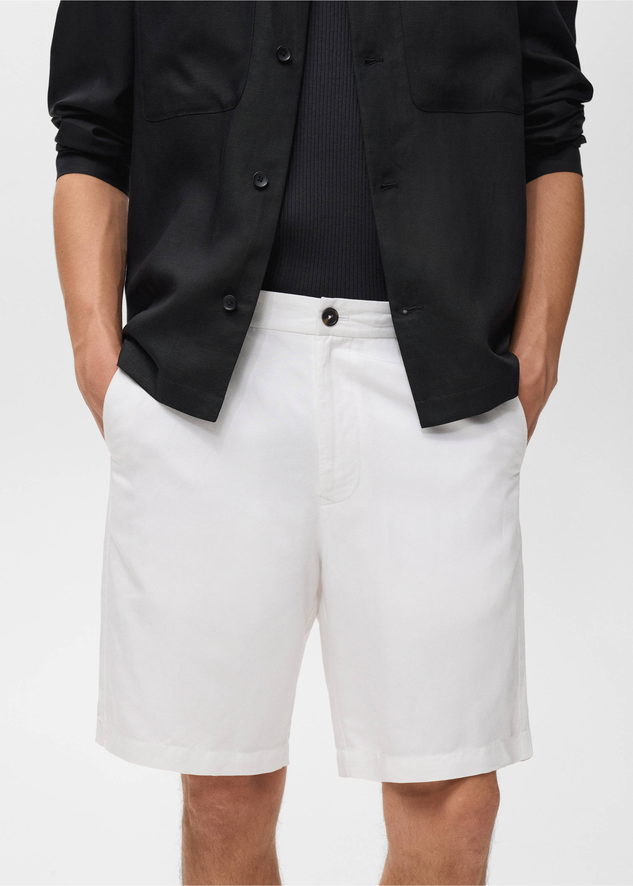 Linen-blend shorts with an elastic waistband - Details of the article 1, Off White. Ref: 17062902-00.