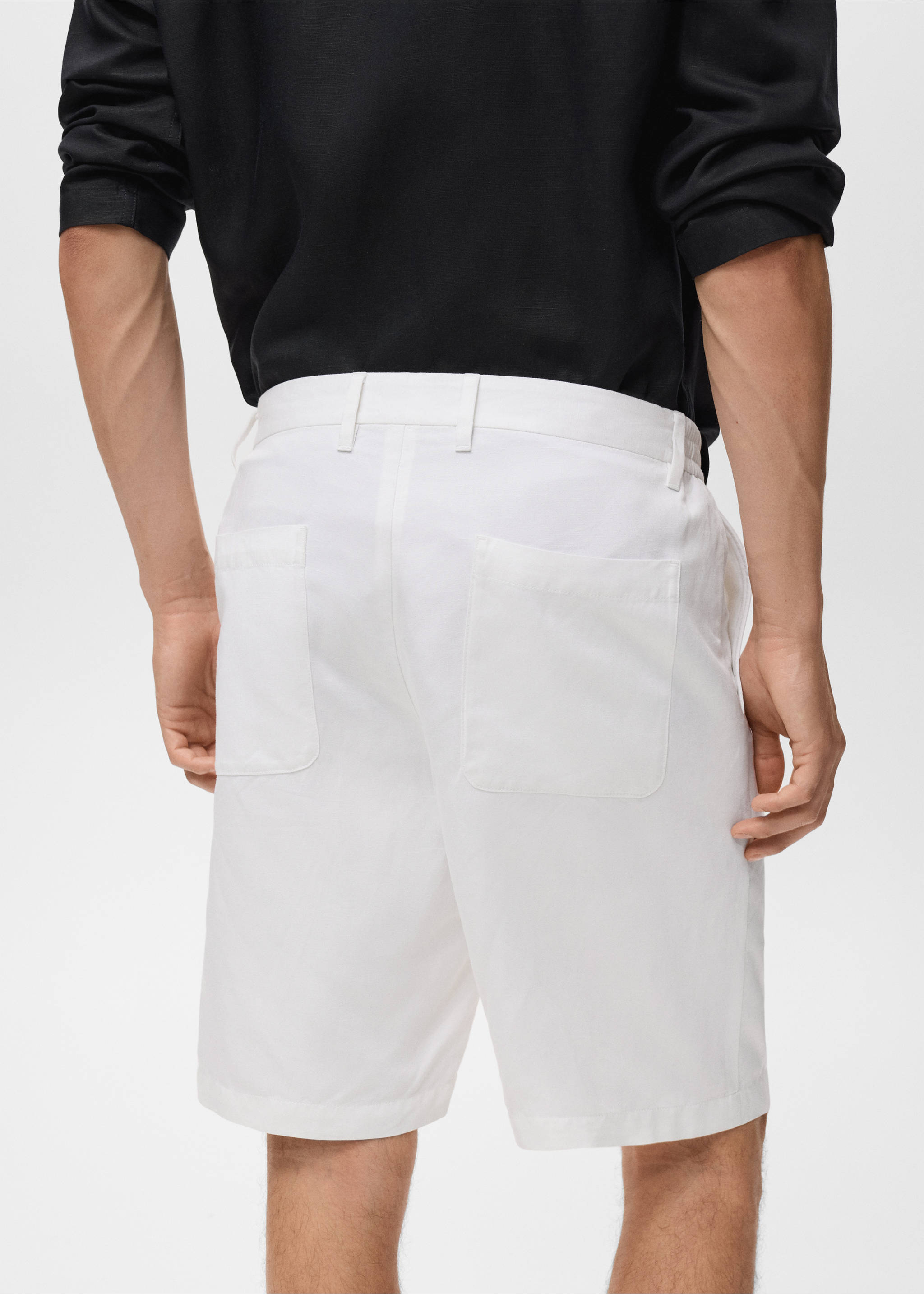 Linen-blend shorts with an elastic waistband - Details of the article 3, Off White. Ref: 17062902-00.