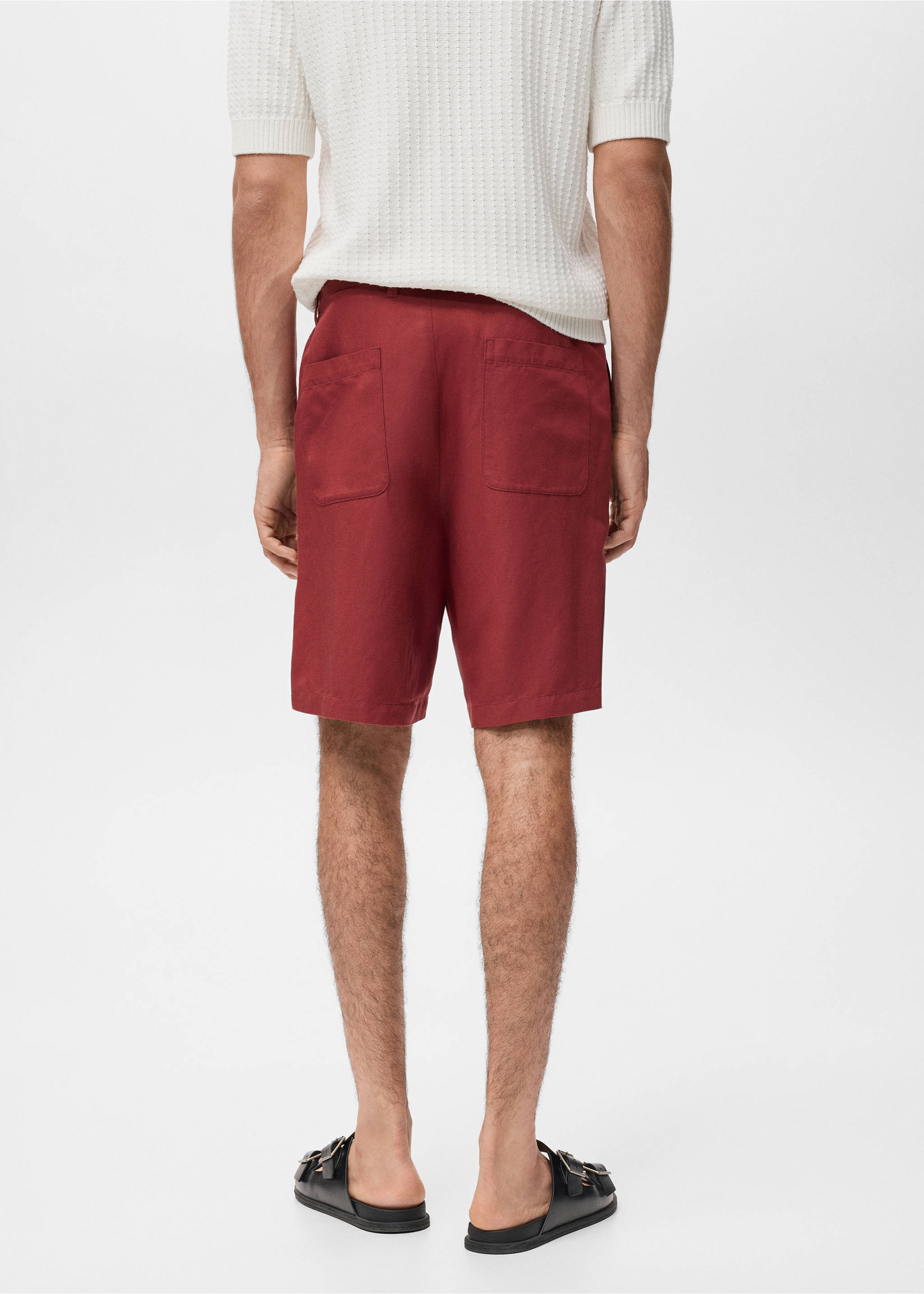 Bermudas en lin mélangé taille élastique - Verso de l’article, Cerise. Ref: 17062902-00.
