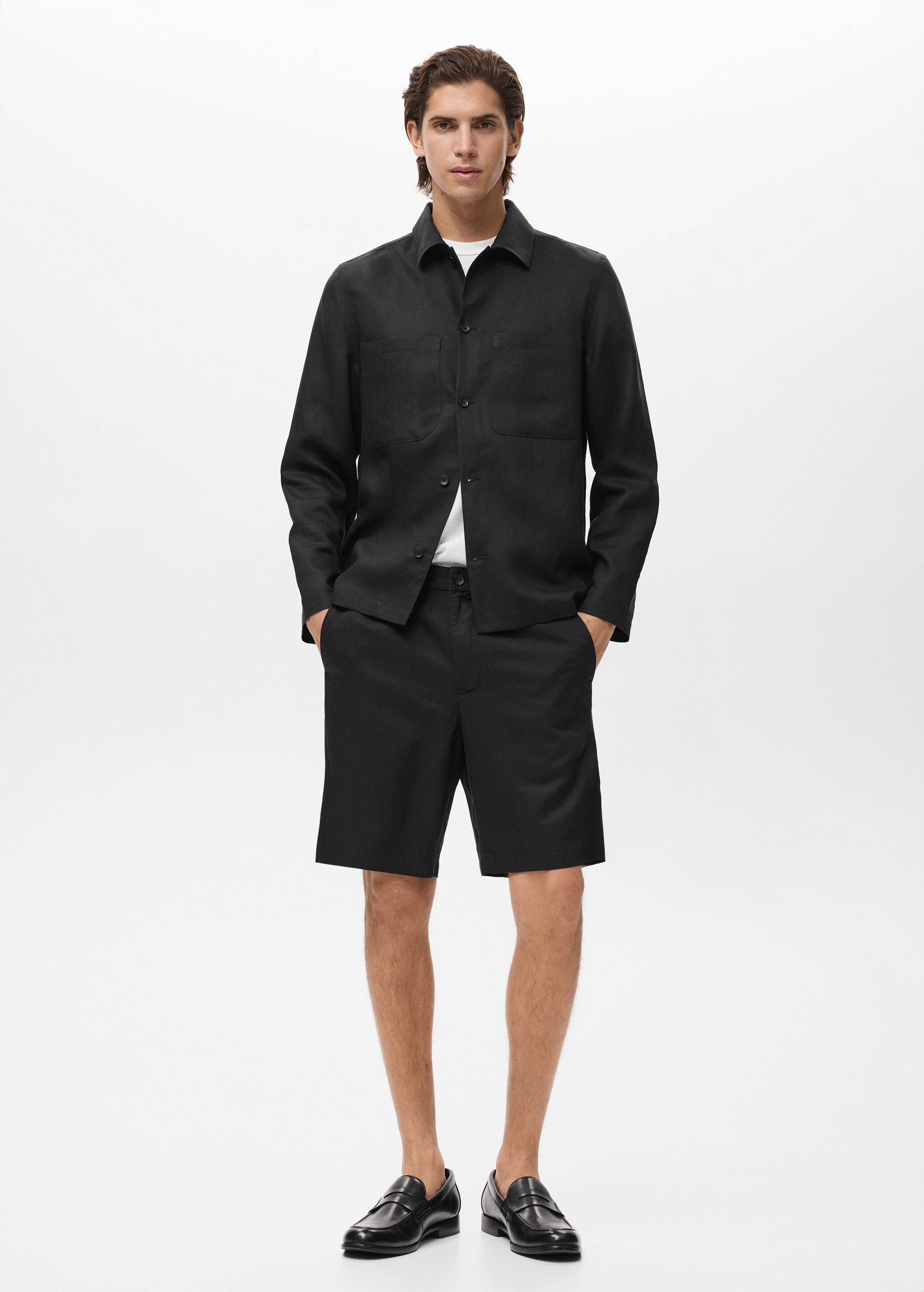 Linen-blend shorts with an elastic waistband - General plane