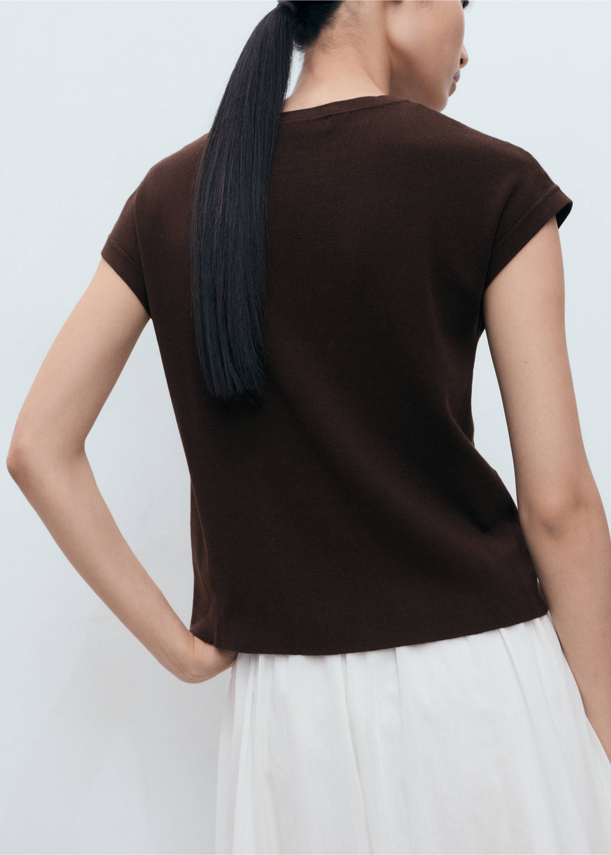 Short-sleeved knitted cotton sweater - Reverse of the article, Chocolate. Ref: 17062904-00.