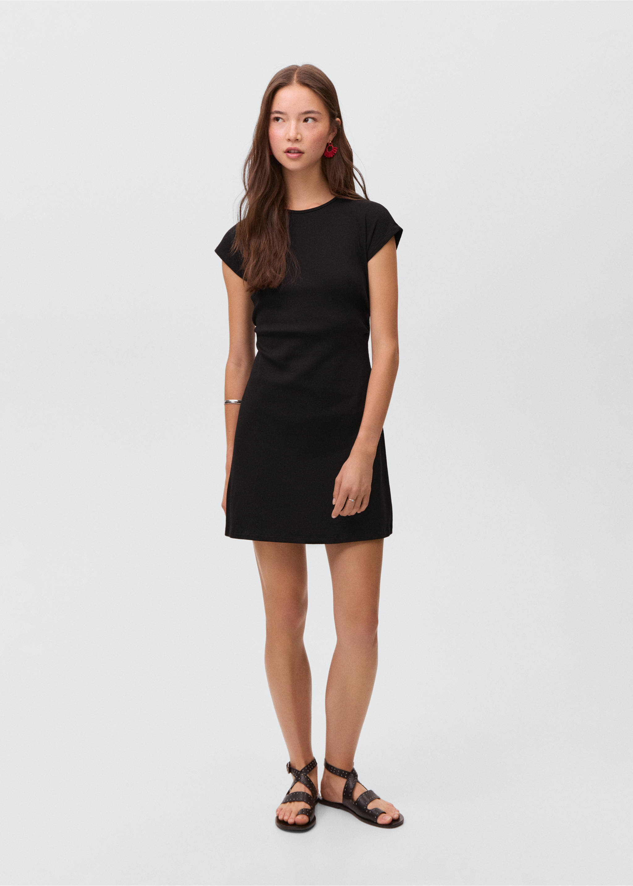 Ribbed short dress - General plane, Black. Ref: 17062906-00.