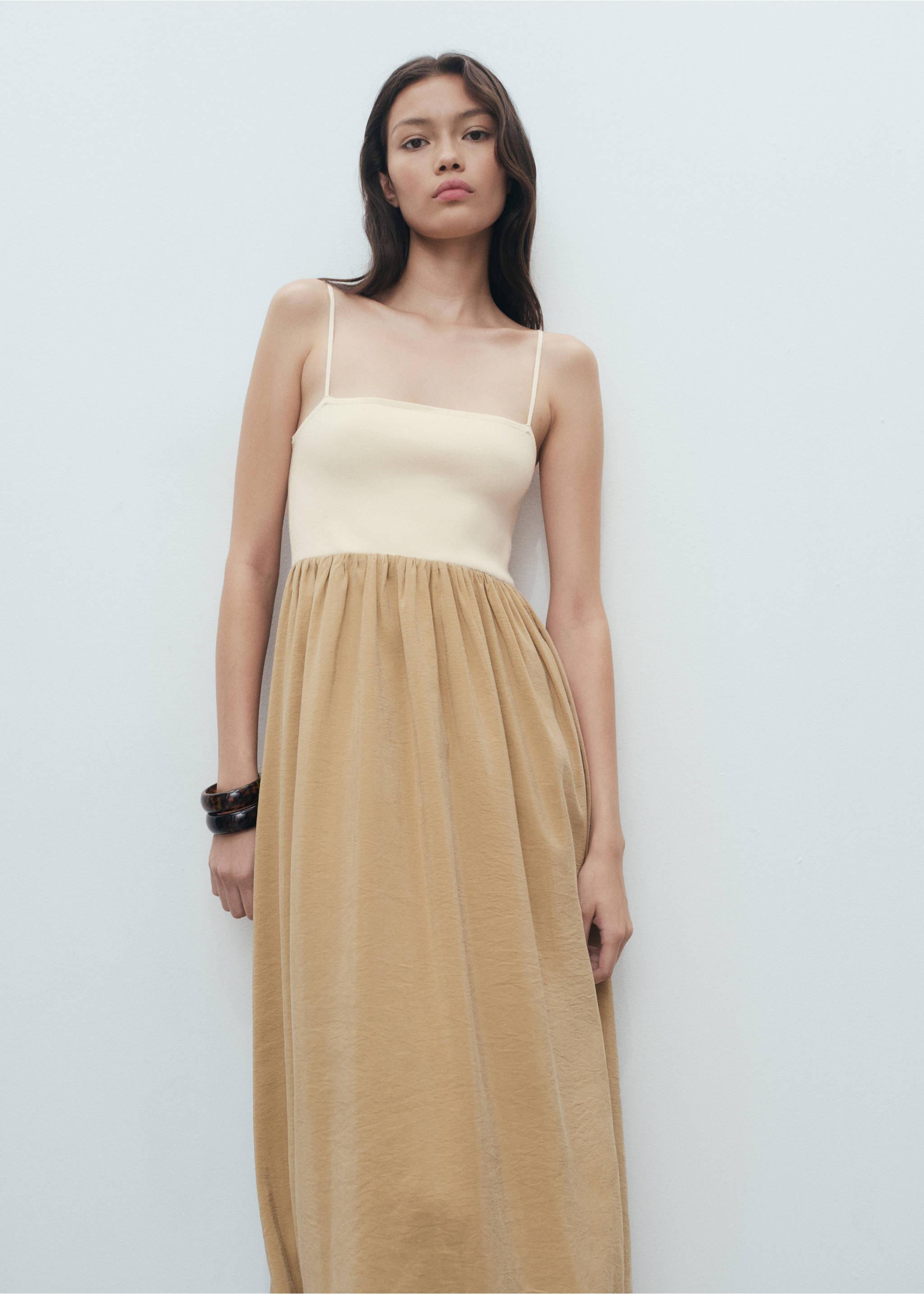 Combined knitted balloon dress - Medium plane, Medium Brown. Ref: 17062907-00.