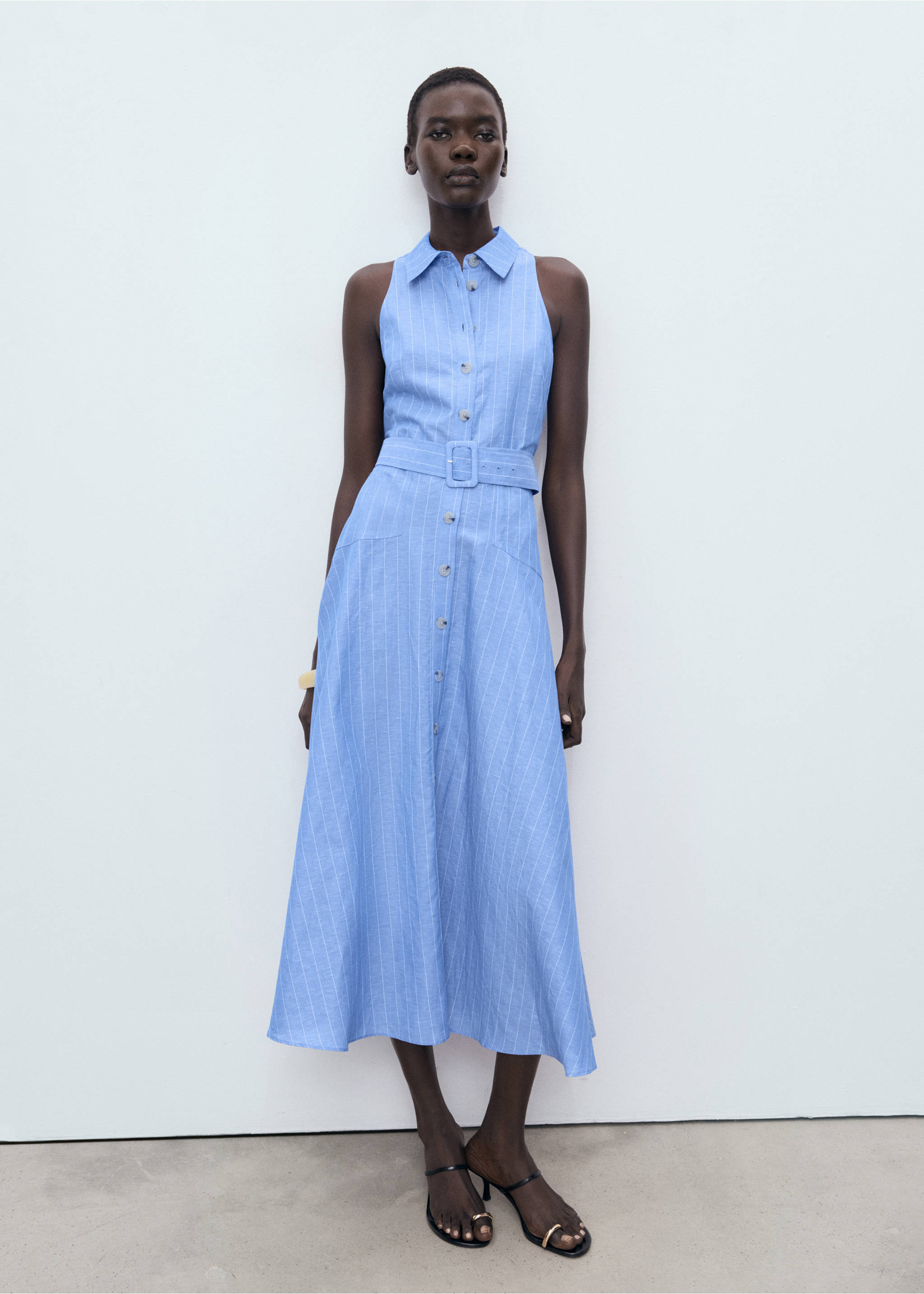Striped linen-blend shirt-style dress - General plane, Blue. Ref: 17062908-00.