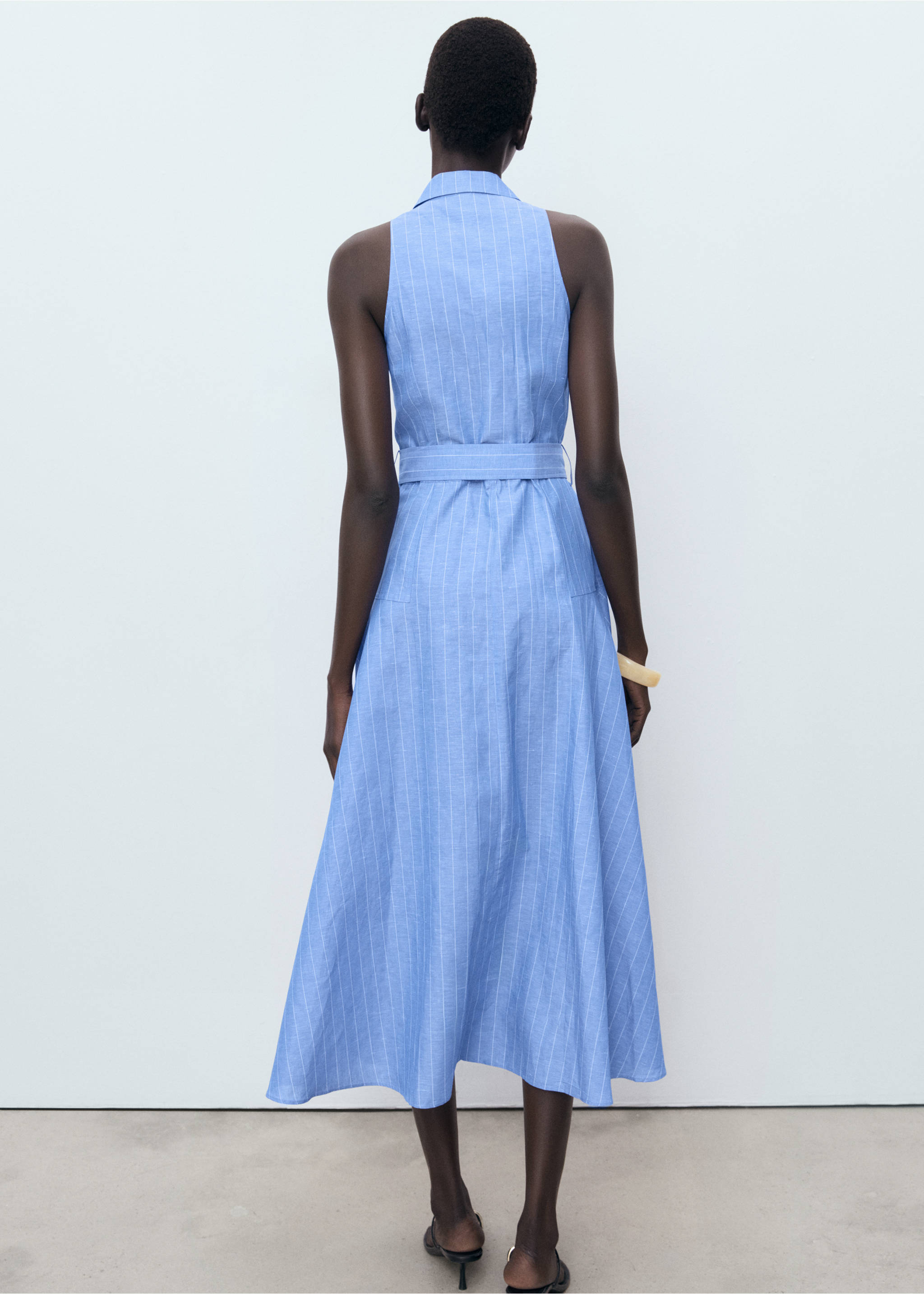 Striped linen-blend shirt-style dress - Reverse of the article, Blue. Ref: 17062908-00.