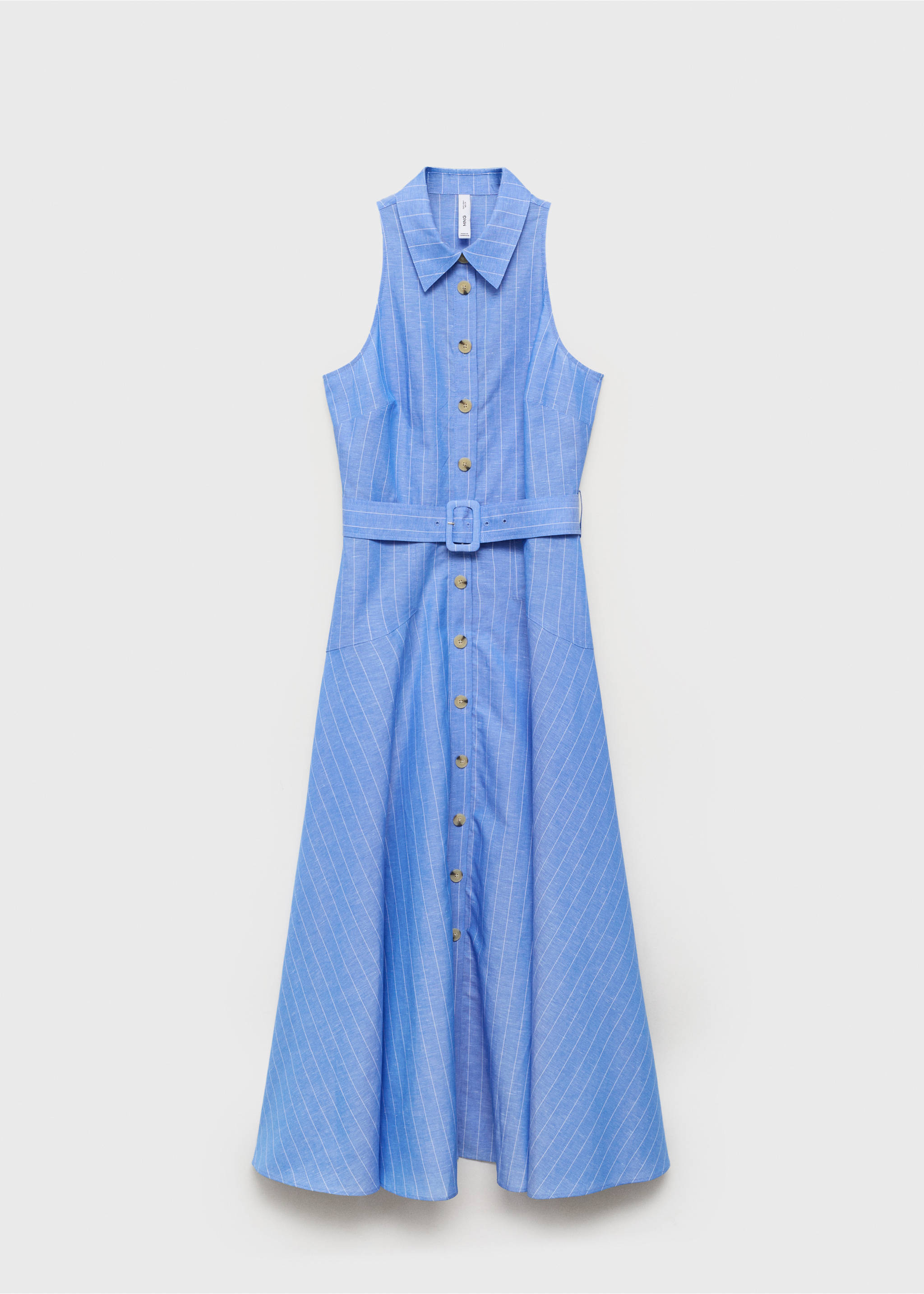 Striped linen-blend shirt-style dress - Article without model, Blue. Ref: 17062908-00.