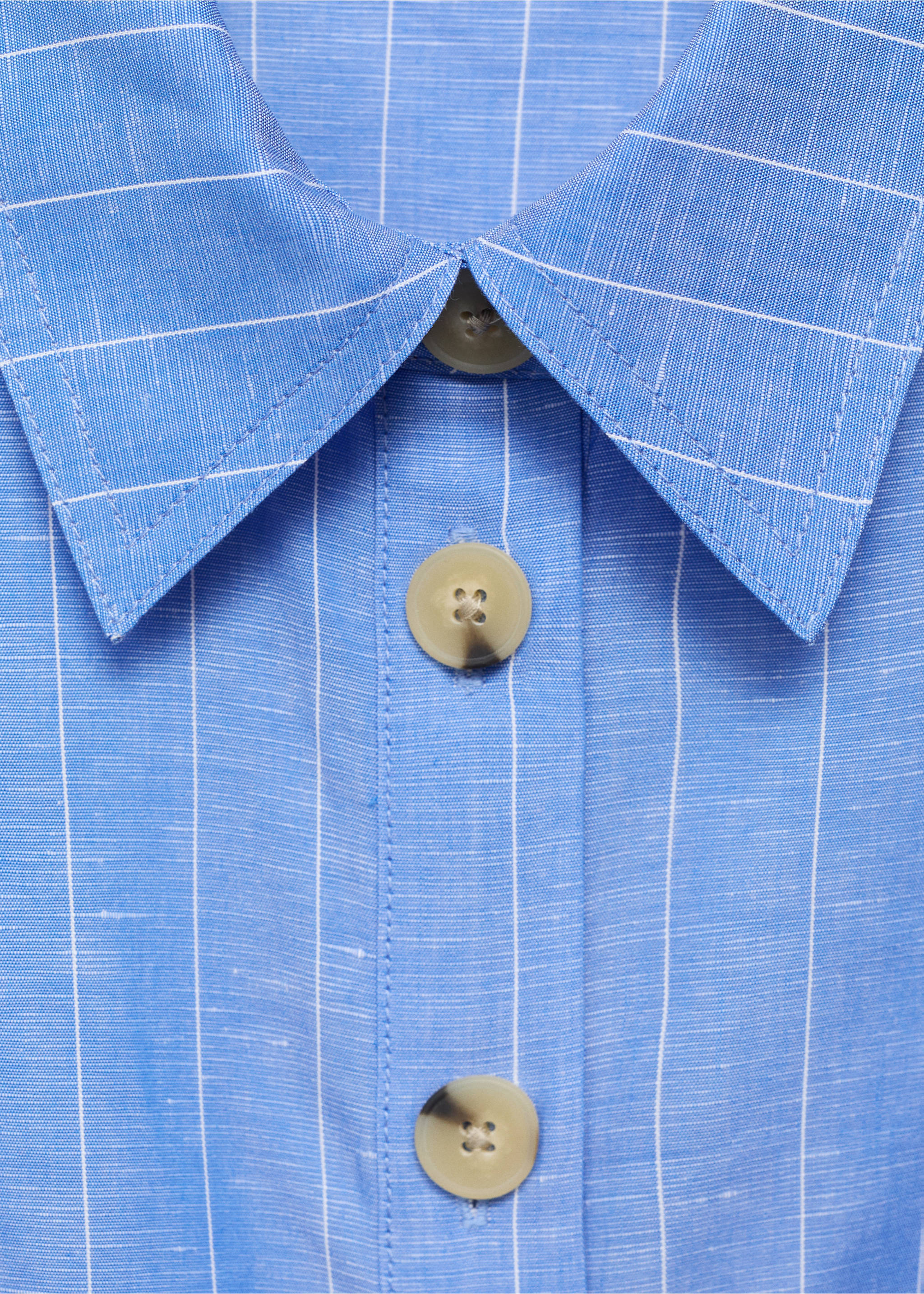 Striped linen-blend shirt-style dress - Details of the article 0, Blue. Ref: 17062908-00.